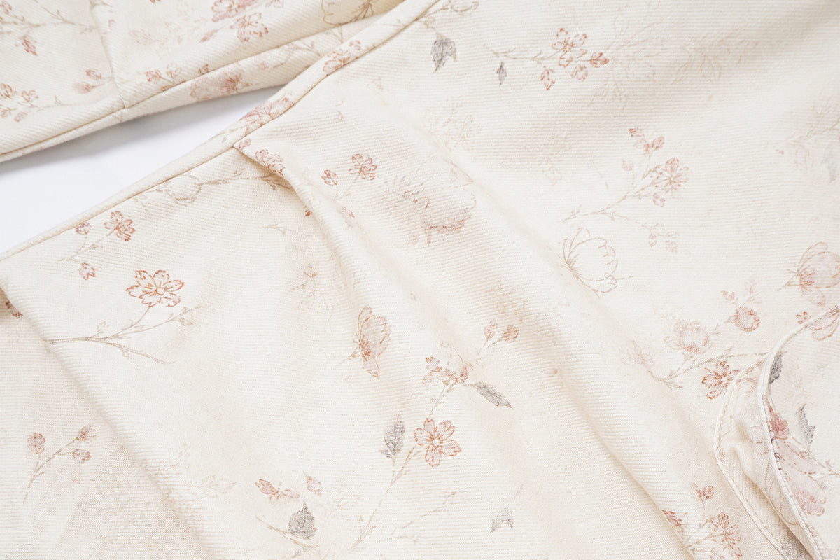 FAYCHUI Full-Print Floral Low-Rise Cargo Straight-Leg Pants