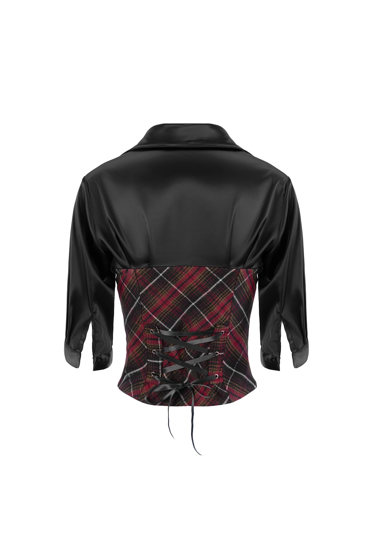 JYOSEI Plaid Lace-Up Waist Half-Shirt