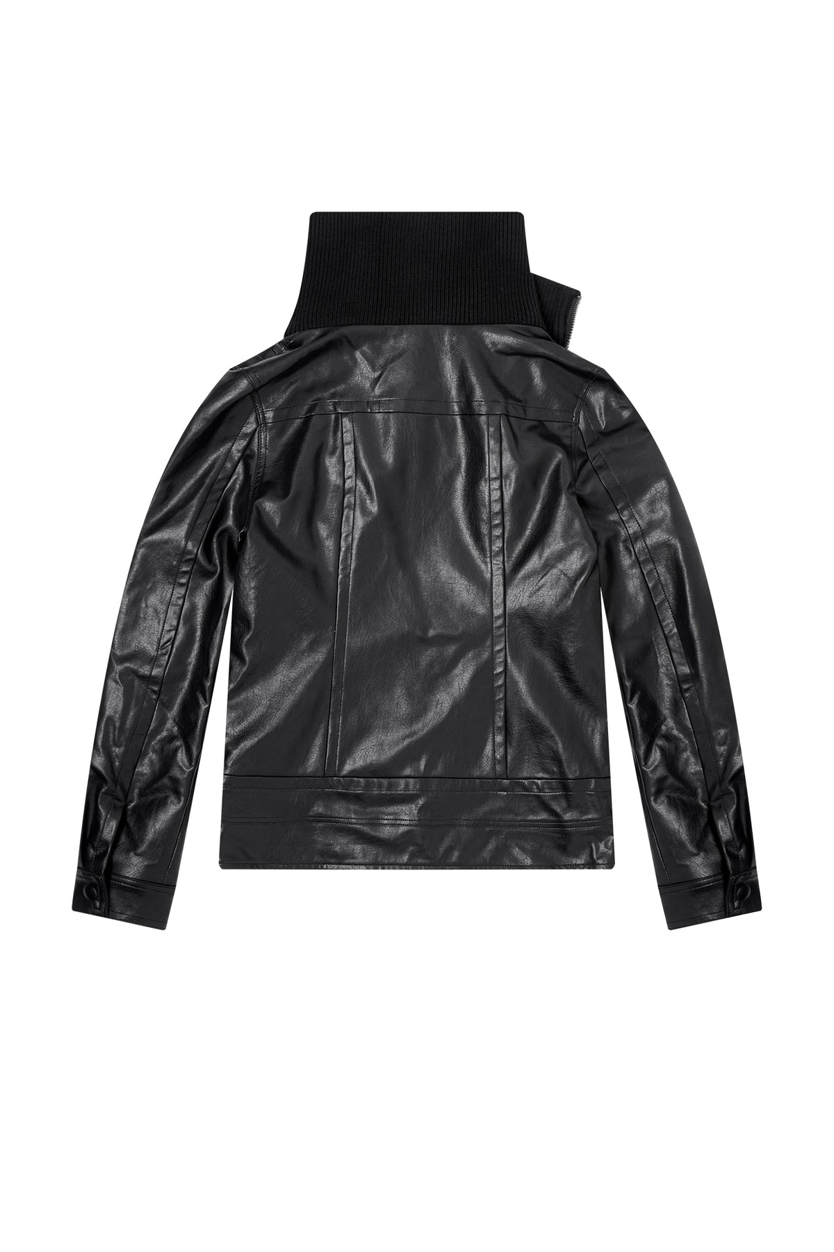 FAYCHUI Faux-Leather Asymmetric Zip Funnel-Neck Jacket