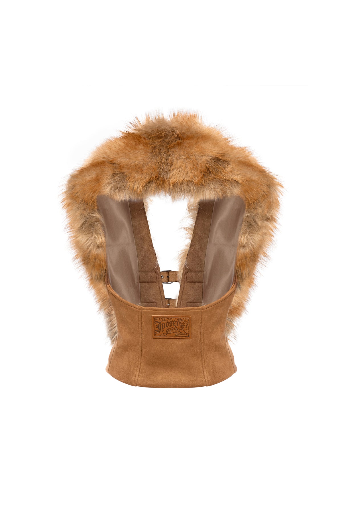 JYOSEI Retro Faux Fur Collar Open-Back Suede Vest
