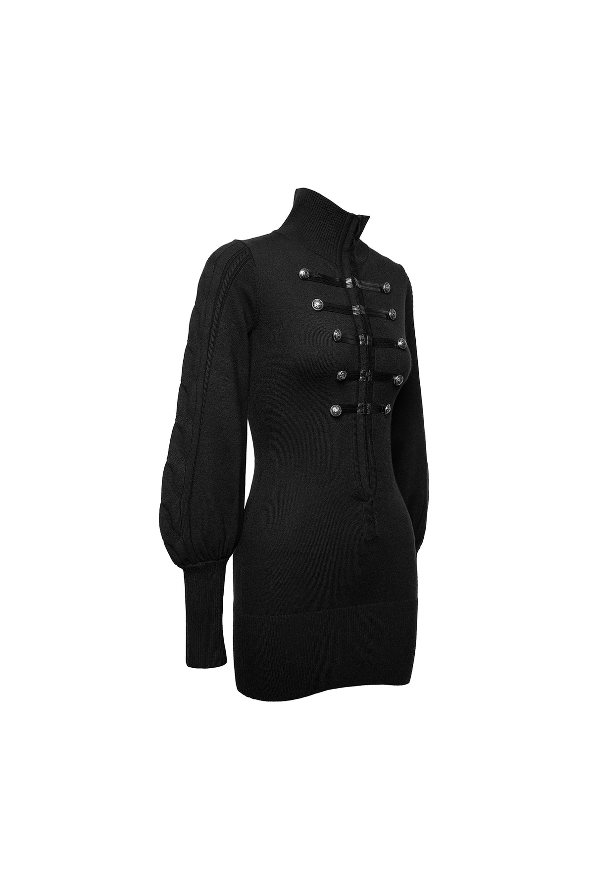 JYOSEI Napoleon-Collar Ribbed Bodycon Knit Dress