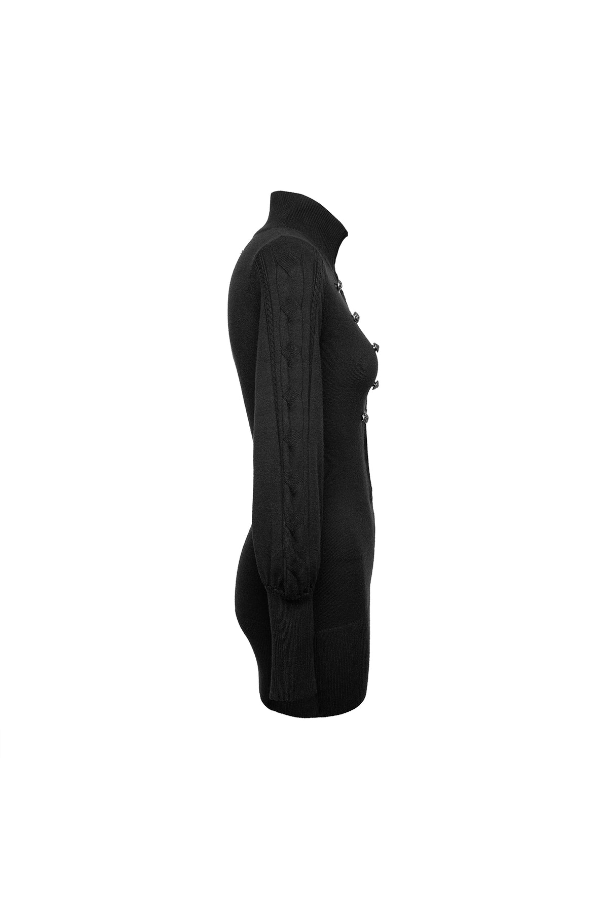 JYOSEI Napoleon-Collar Ribbed Bodycon Knit Dress