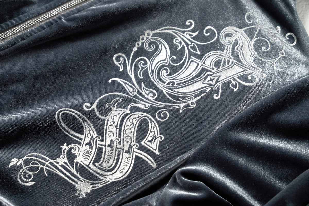 JYOSEI Graphic Velvet Cropped Hoodie & Sweatpants Set