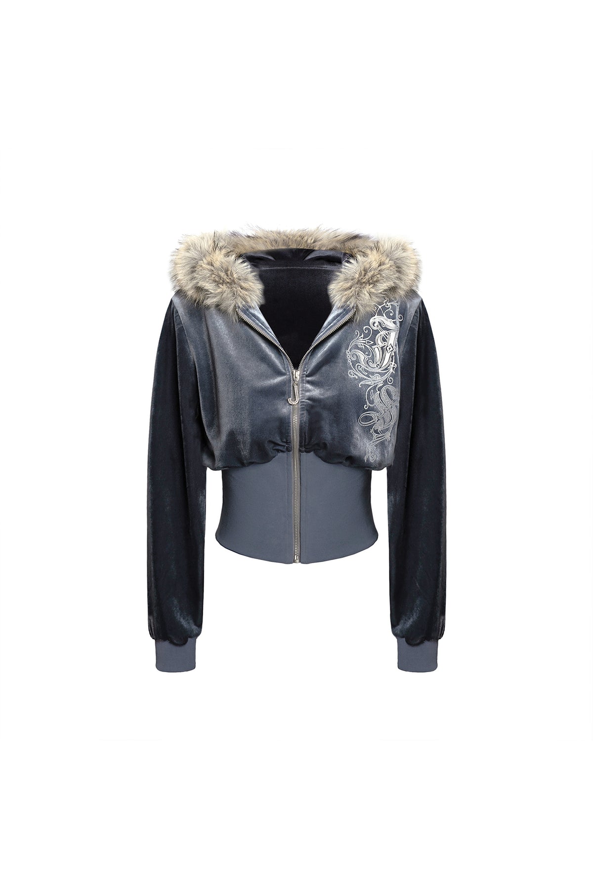JYOSEI Graphic Velvet Cropped Hoodie & Sweatpants Set