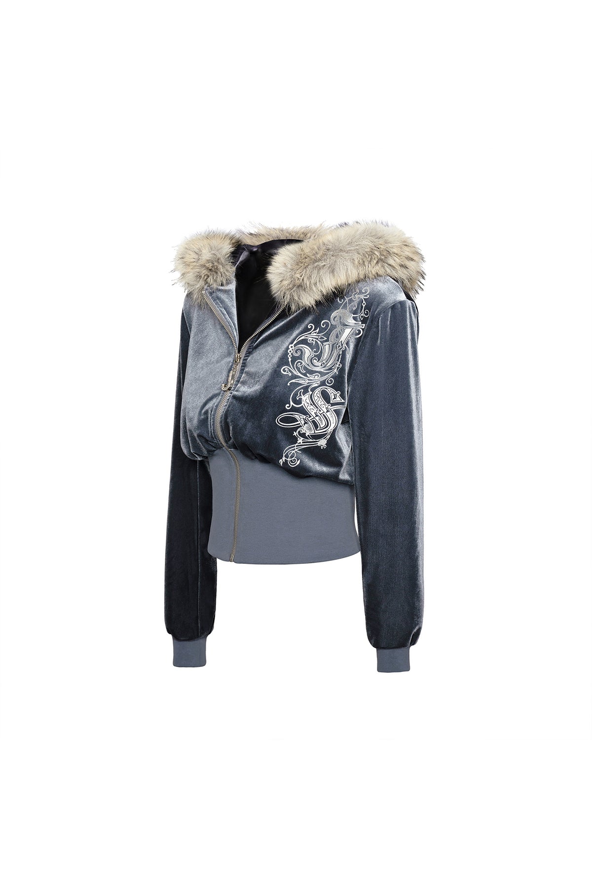 JYOSEI Graphic Velvet Cropped Hoodie & Sweatpants Set