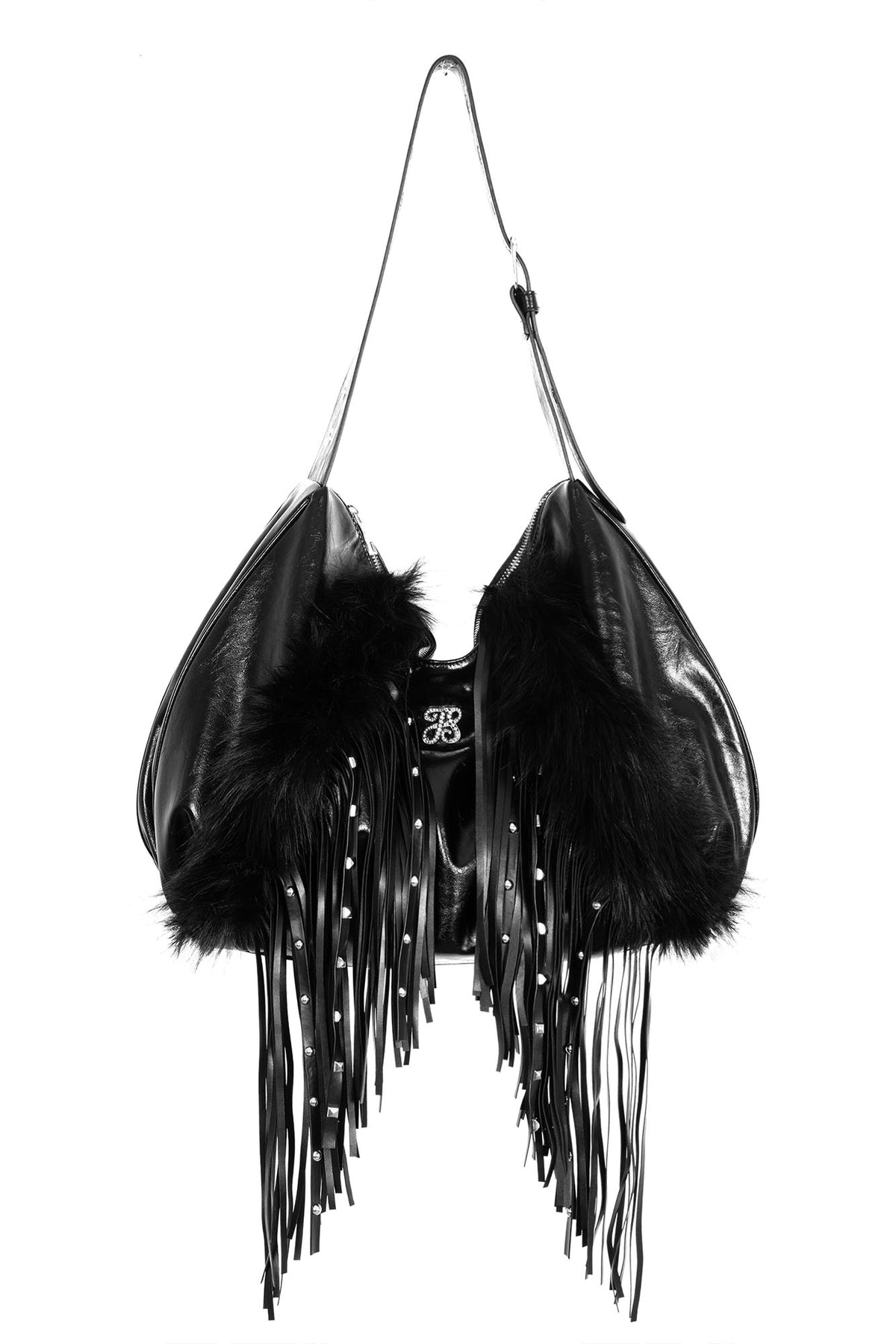 JYOSEI Detachable Studded Fringe Faux Fur Tote Bag