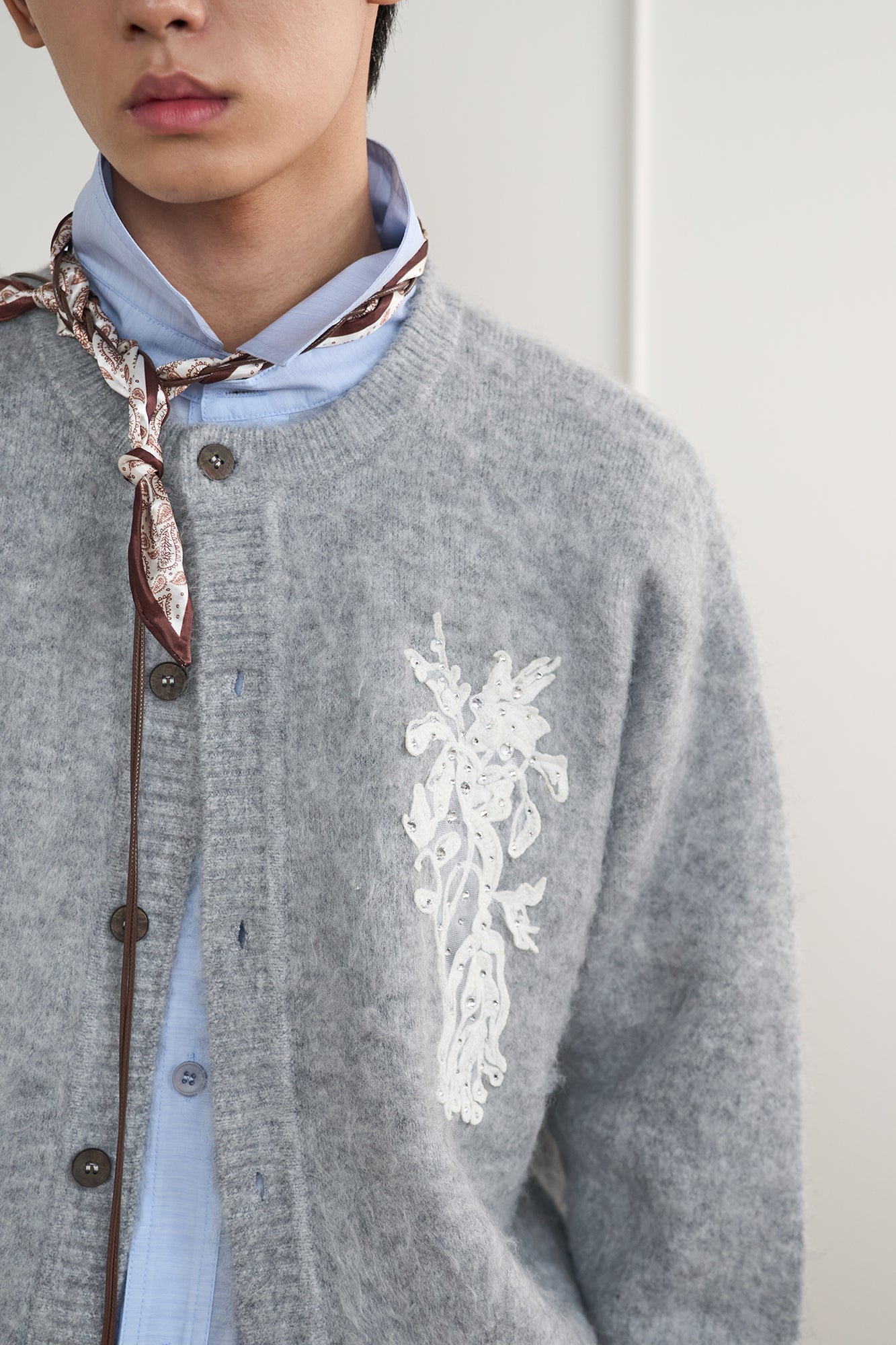 ORAL UTOPIA Floral Rhinestone Patch Cardigan, premium urban and streetwear designers apparel on PROJECTISR.com, ORAL UTOPIA