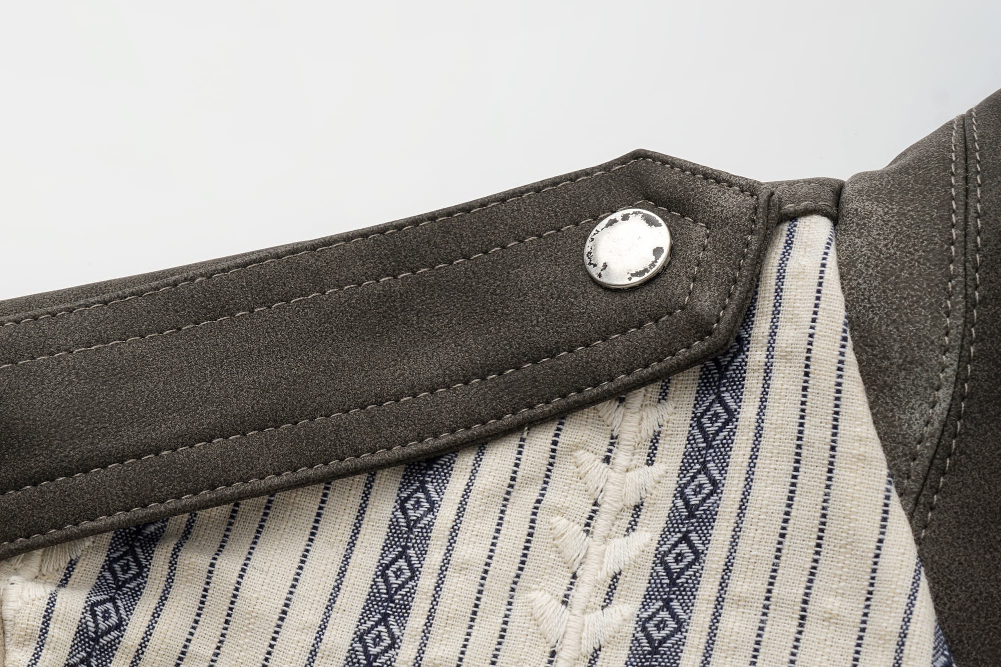 OINIMI Spliced Stripe Paneled Belted Moto Jacket