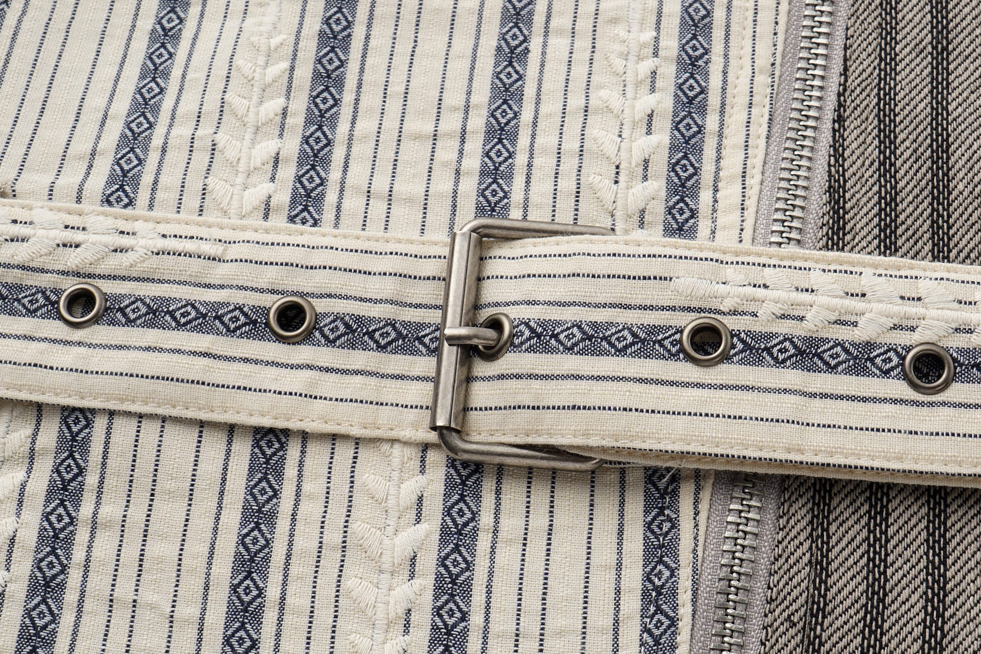 OINIMI Spliced Stripe Paneled Belted Moto Jacket