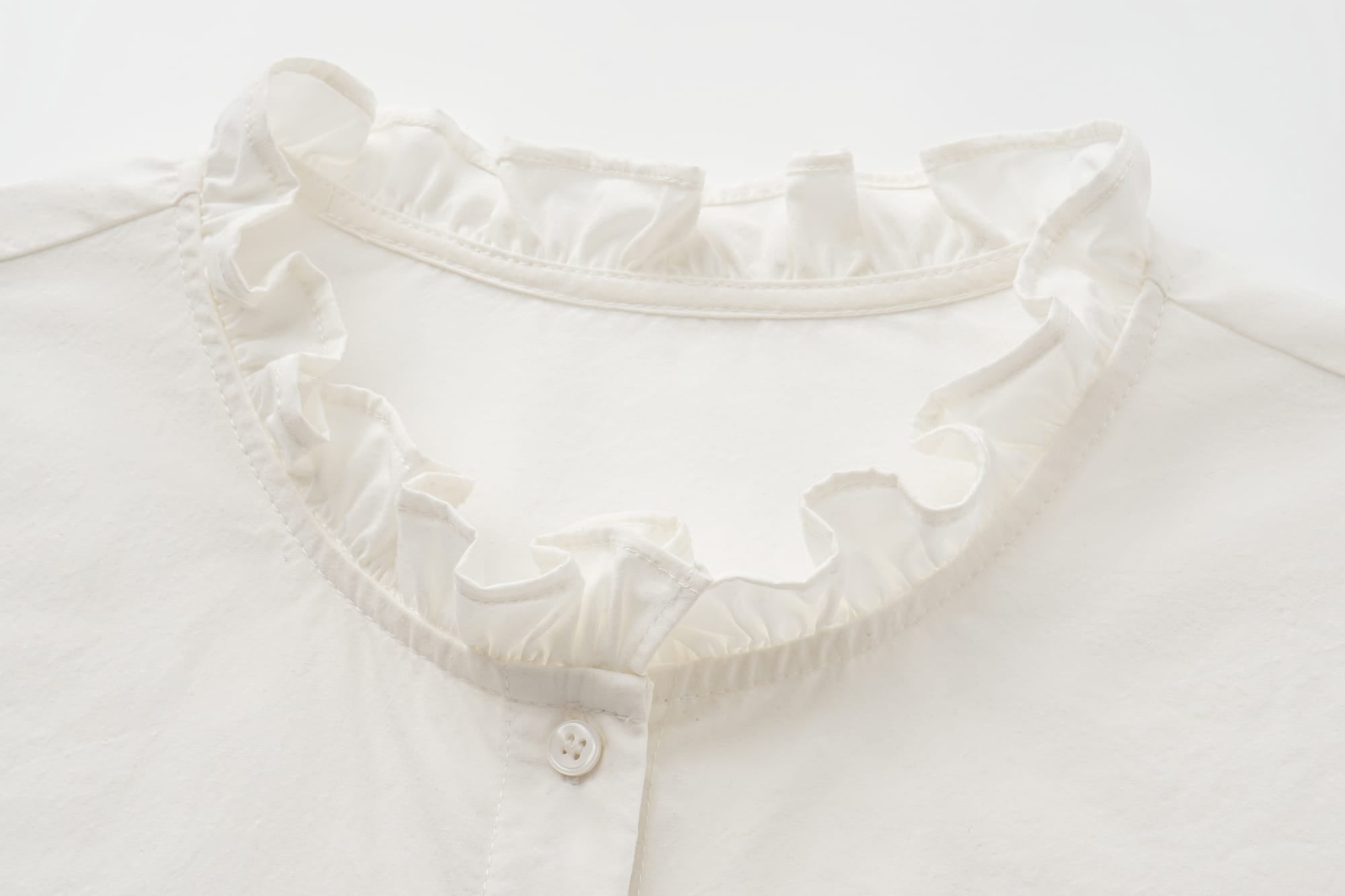 OINIMI Ruffled Collar Lace Drawstring-Cuff Shirt
