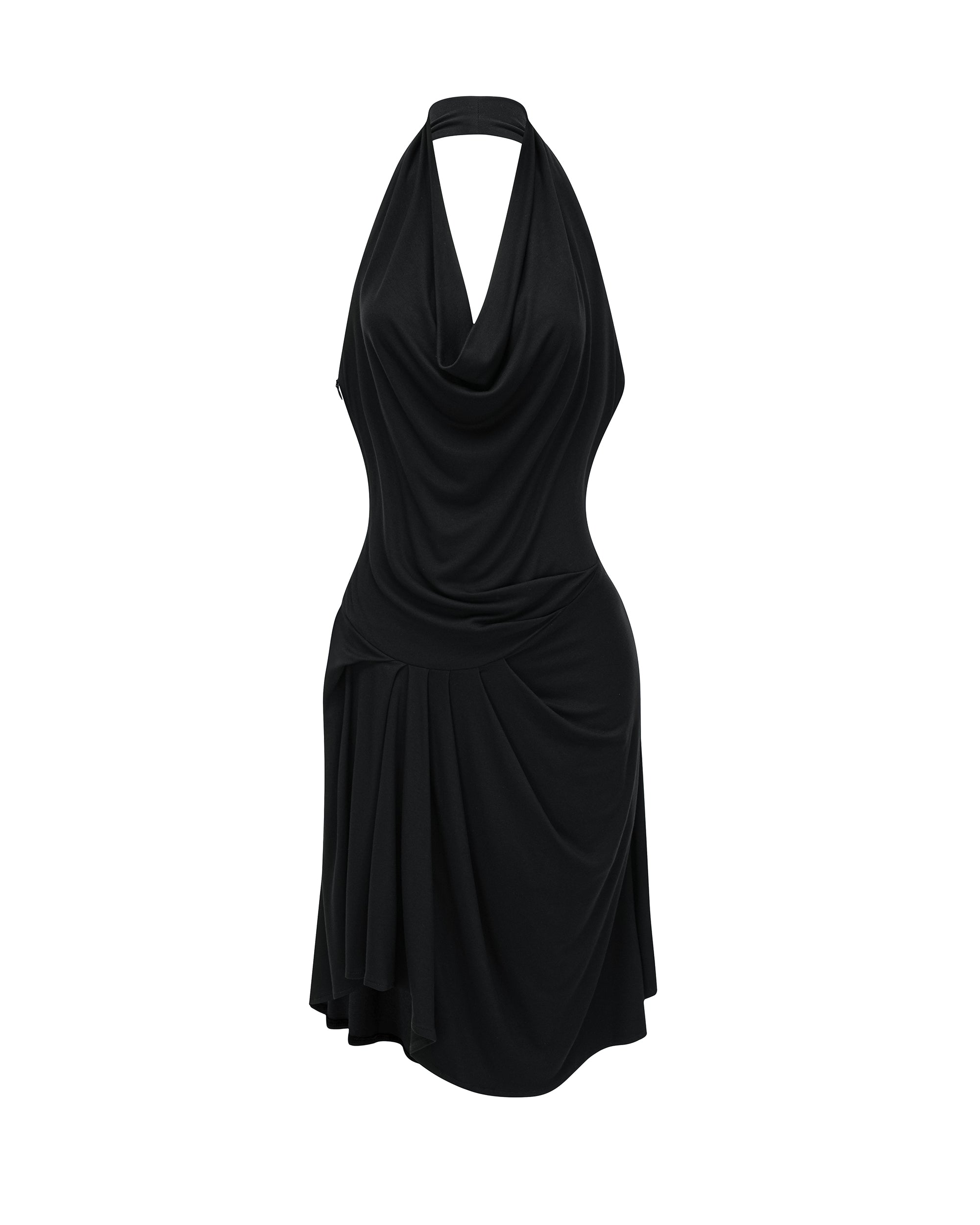 PCLA Draped Backless Pleated Halter Midi Dress