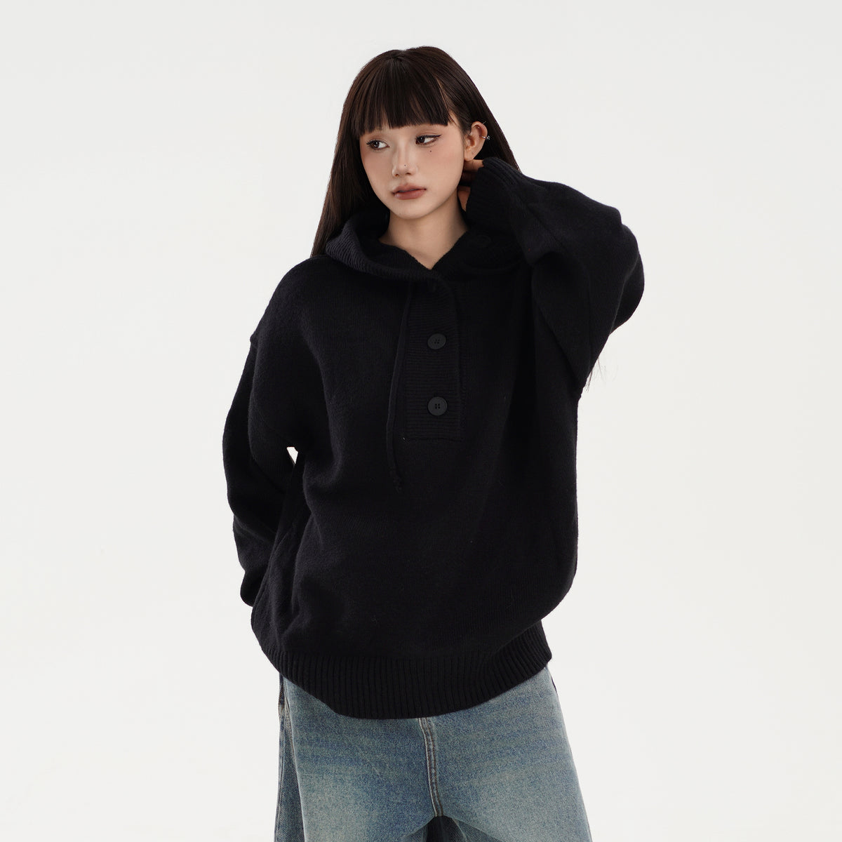 FREE CENTER Reversible Hooded Oversized Sweater