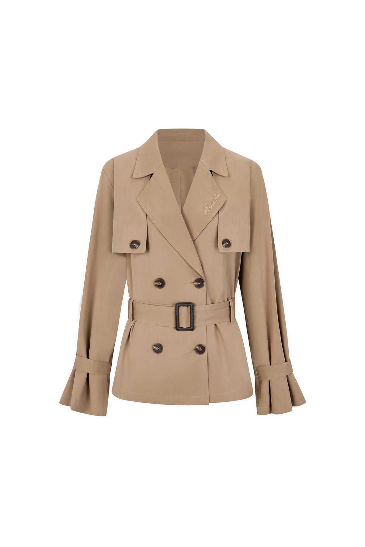 HIIMDAI Belted Double-Breasted Trench Jacket