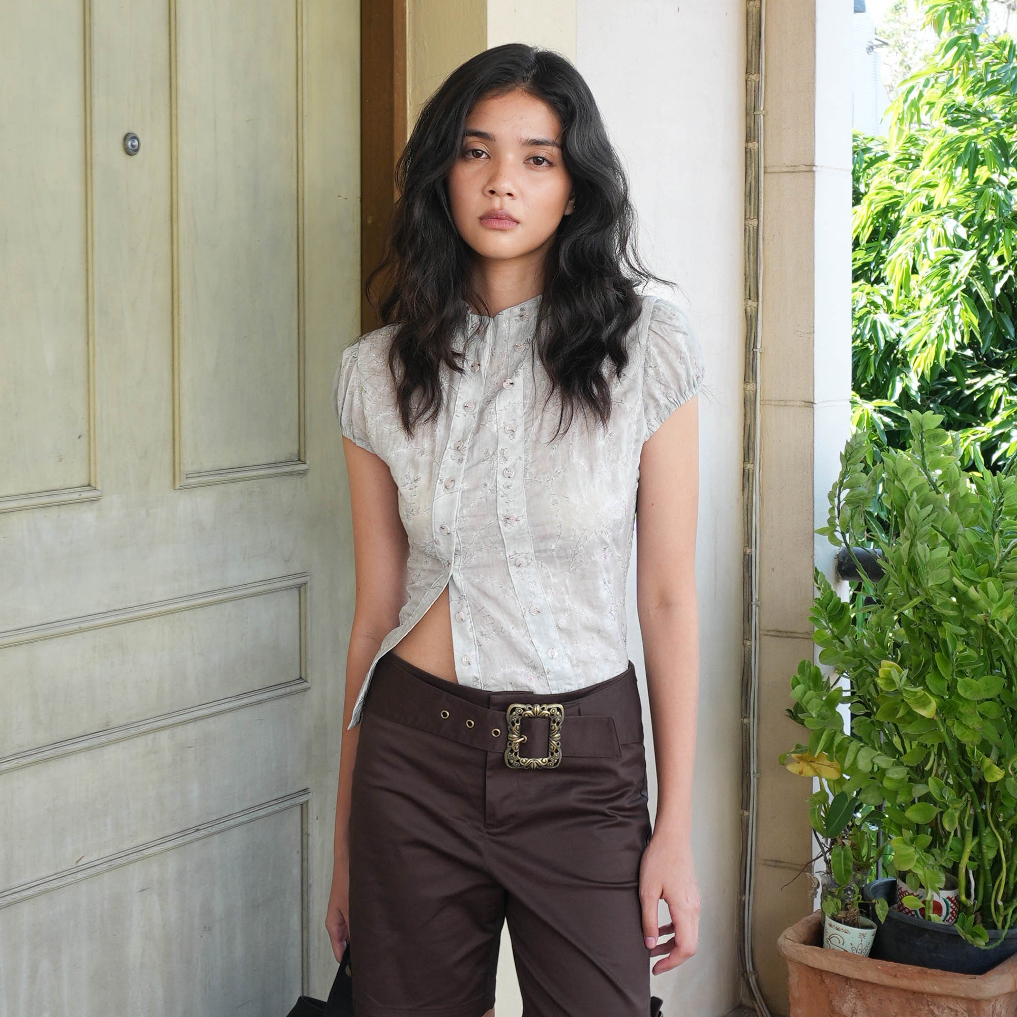 JIUWU PARK Embroidered Floral Double-Breasted Shirt