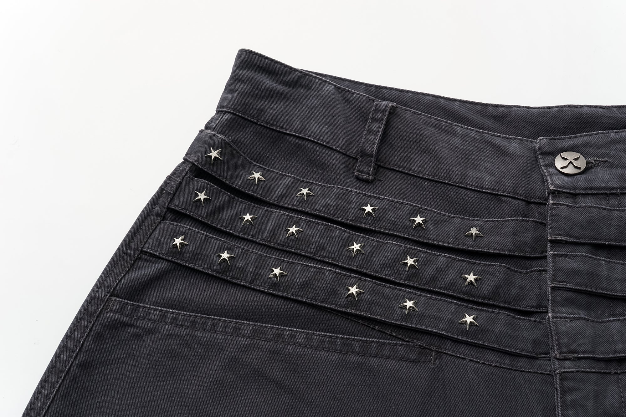 OINIMI Star-Studded Layered Waist Wide-Leg Pants