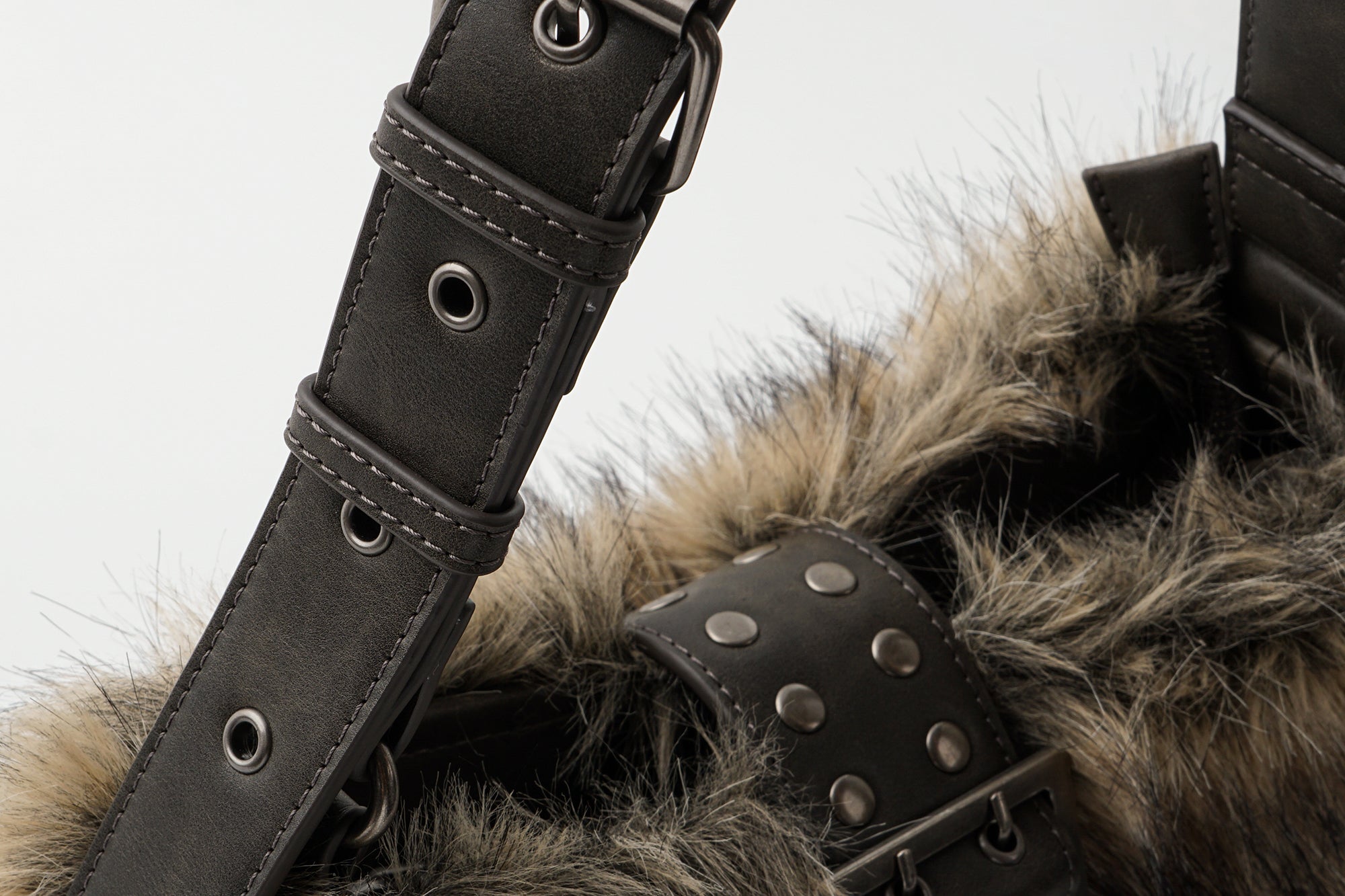 OINIMI Studded Belted Faux Fur Shoulder Bag