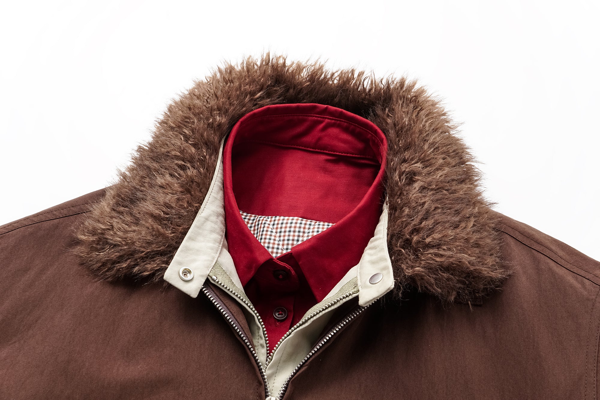 OINIMI Layered Detachable Faux-Fur Harrington Jacket