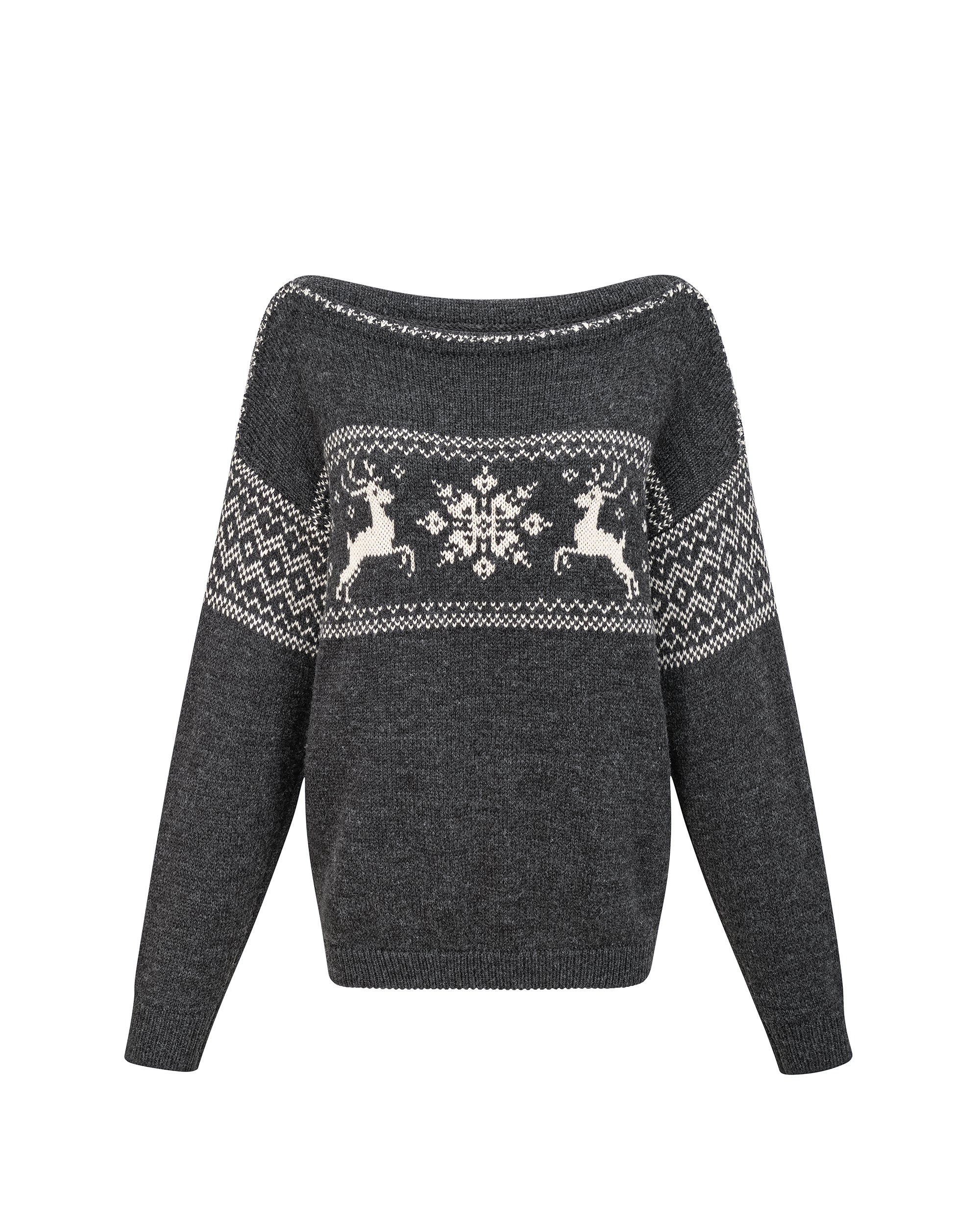 PCLA Fair Isle Reindeer Off-Shoulder Sweater