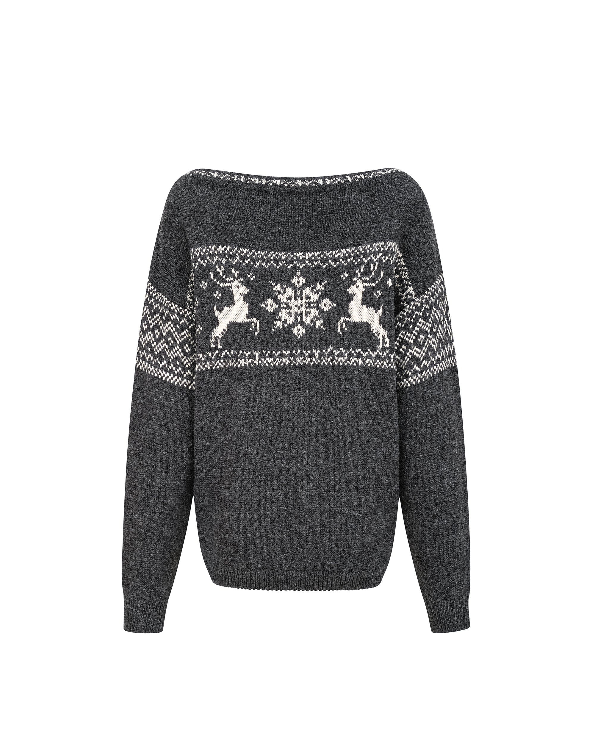 PCLA Fair Isle Reindeer Off-Shoulder Sweater