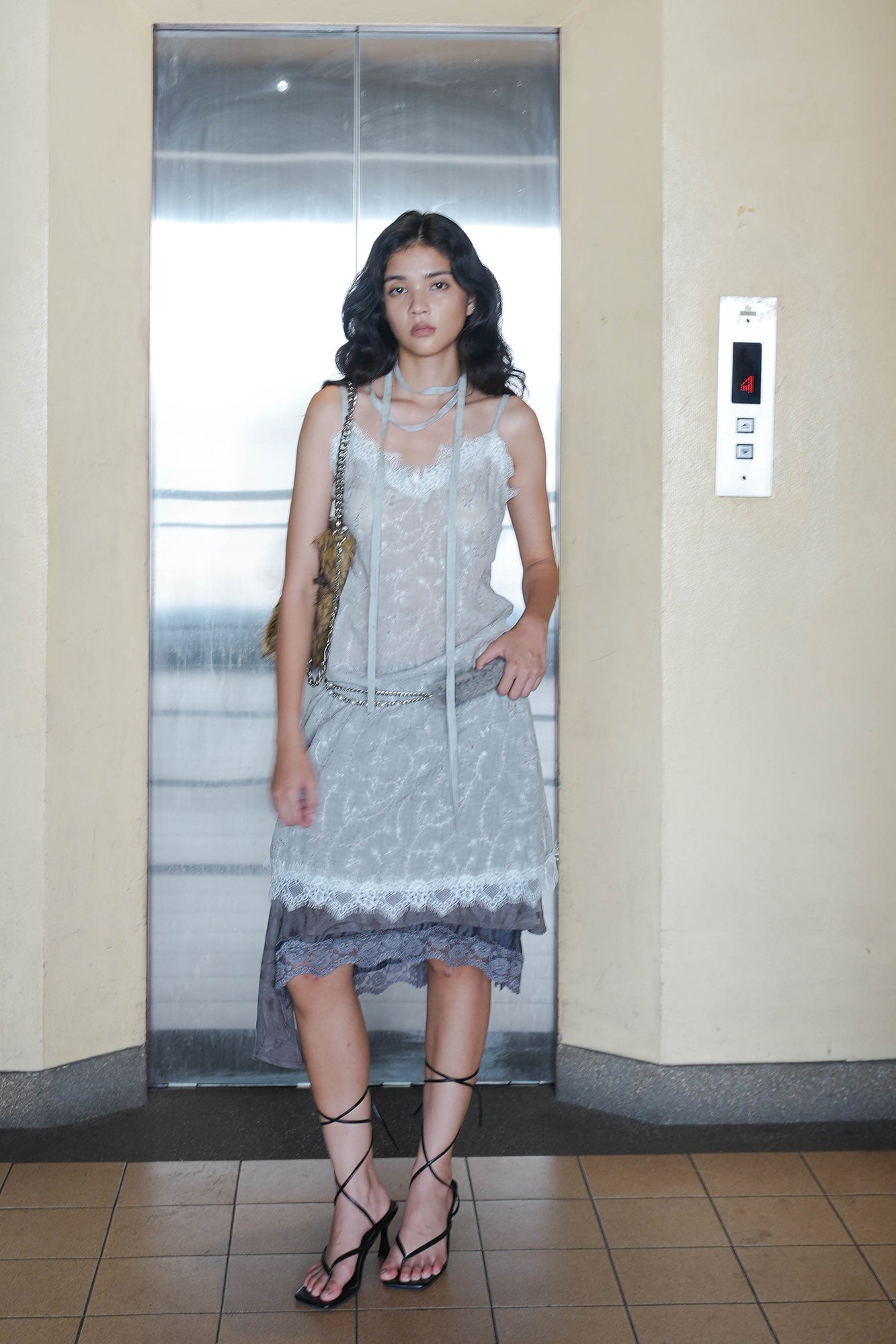 JIUWU PARK Floral Lace Trim Slip Dress