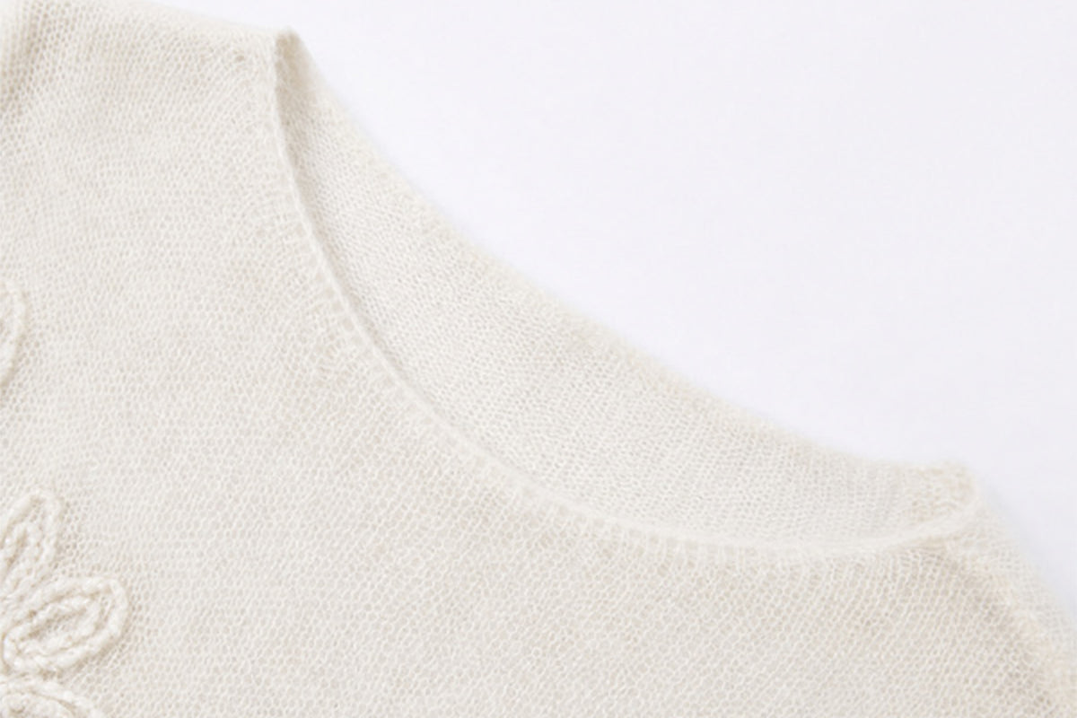 FAYCHUI Floral Rope-Embroidered Beaded Mohair Sweater
