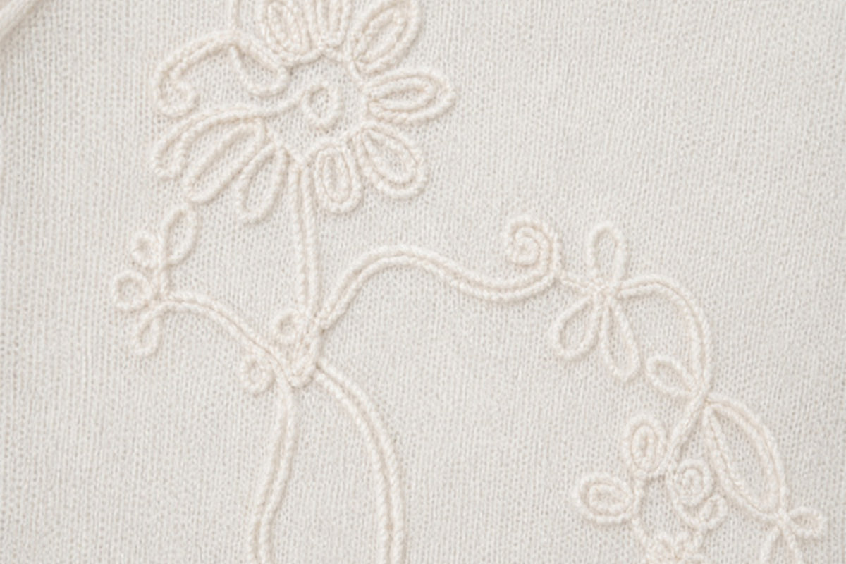 FAYCHUI Floral Rope-Embroidered Beaded Mohair Sweater