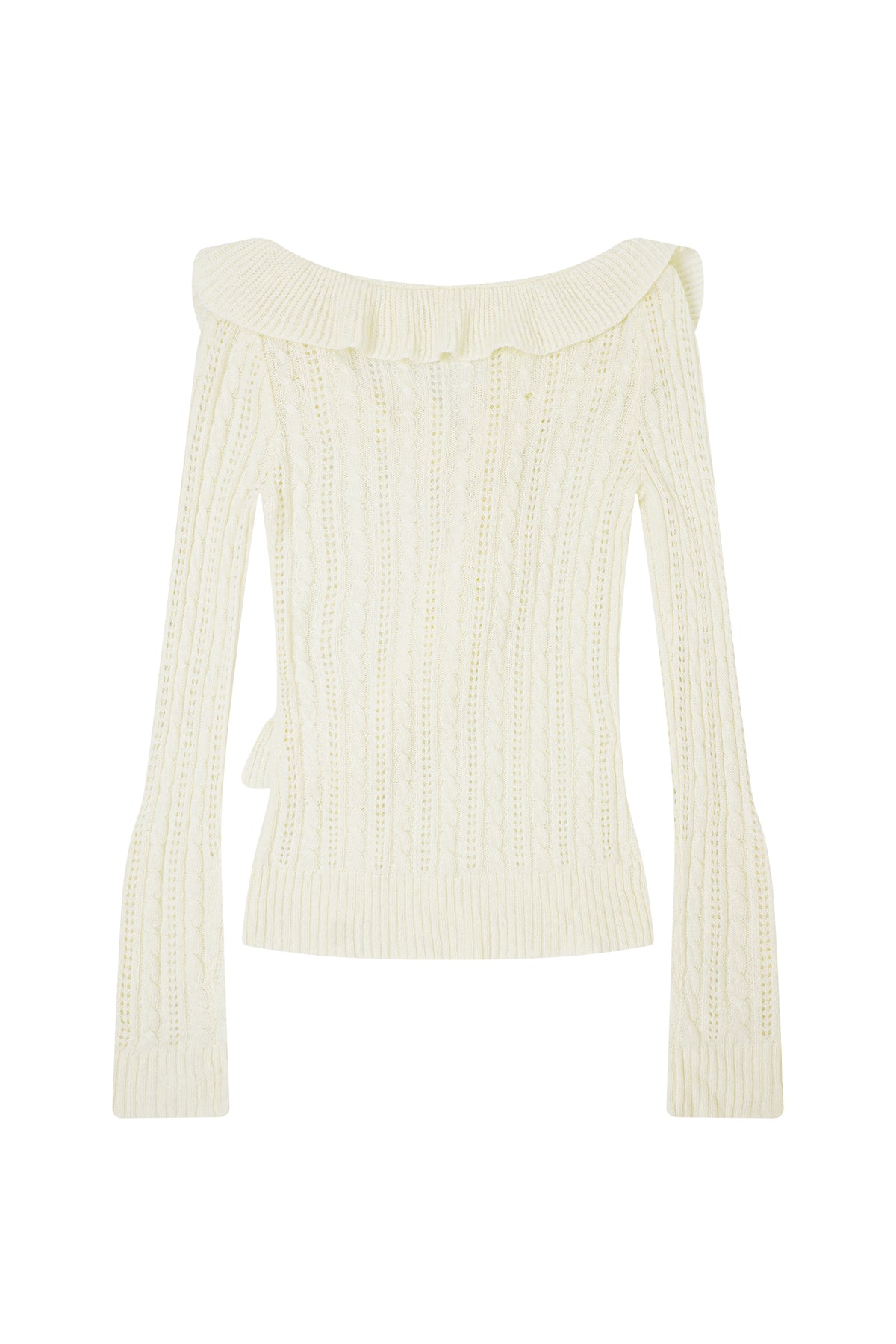 FAYCHUI Cable-Knit Cut-Out Ruffle-Hem Slim Sweater
