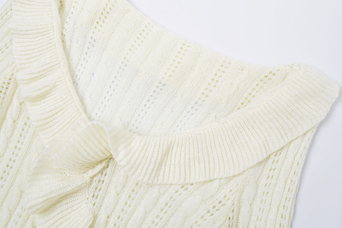 FAYCHUI Cable-Knit Cut-Out Ruffle-Hem Slim Sweater