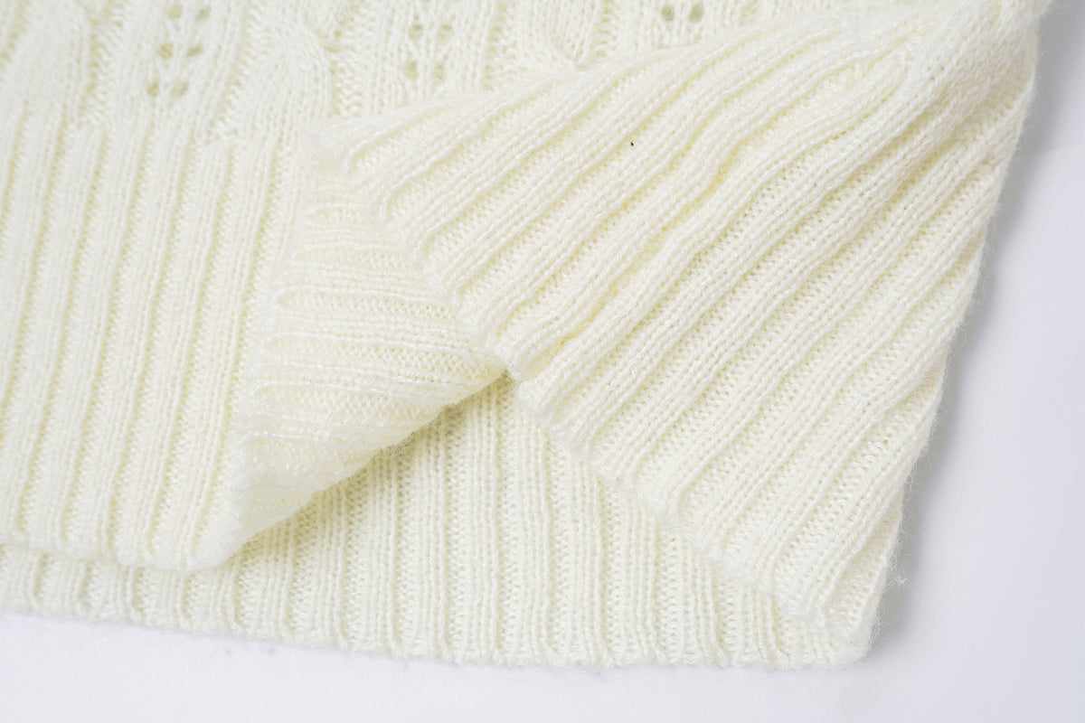 FAYCHUI Cable-Knit Cut-Out Ruffle-Hem Slim Sweater