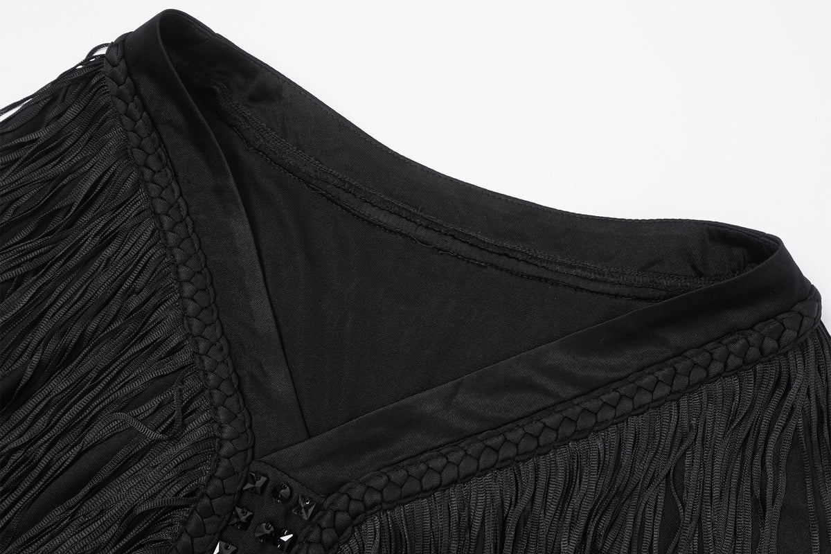 FAYCHUI Diamond Fringe Pleated Long-Sleeve Tee