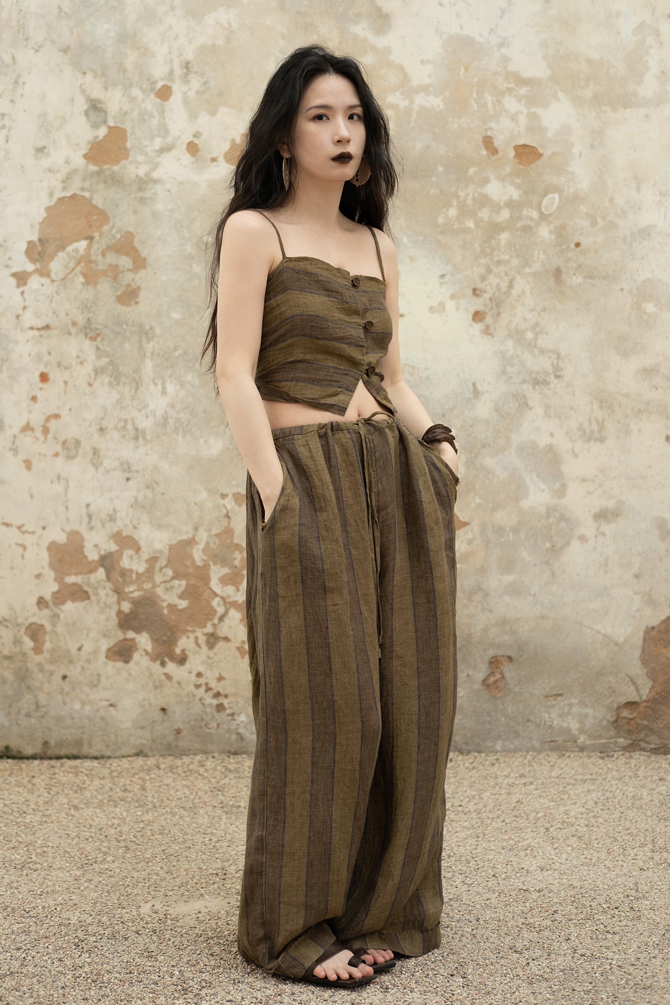 INCH LIM Multi-Way Wrap-Tie Striped Cami Top