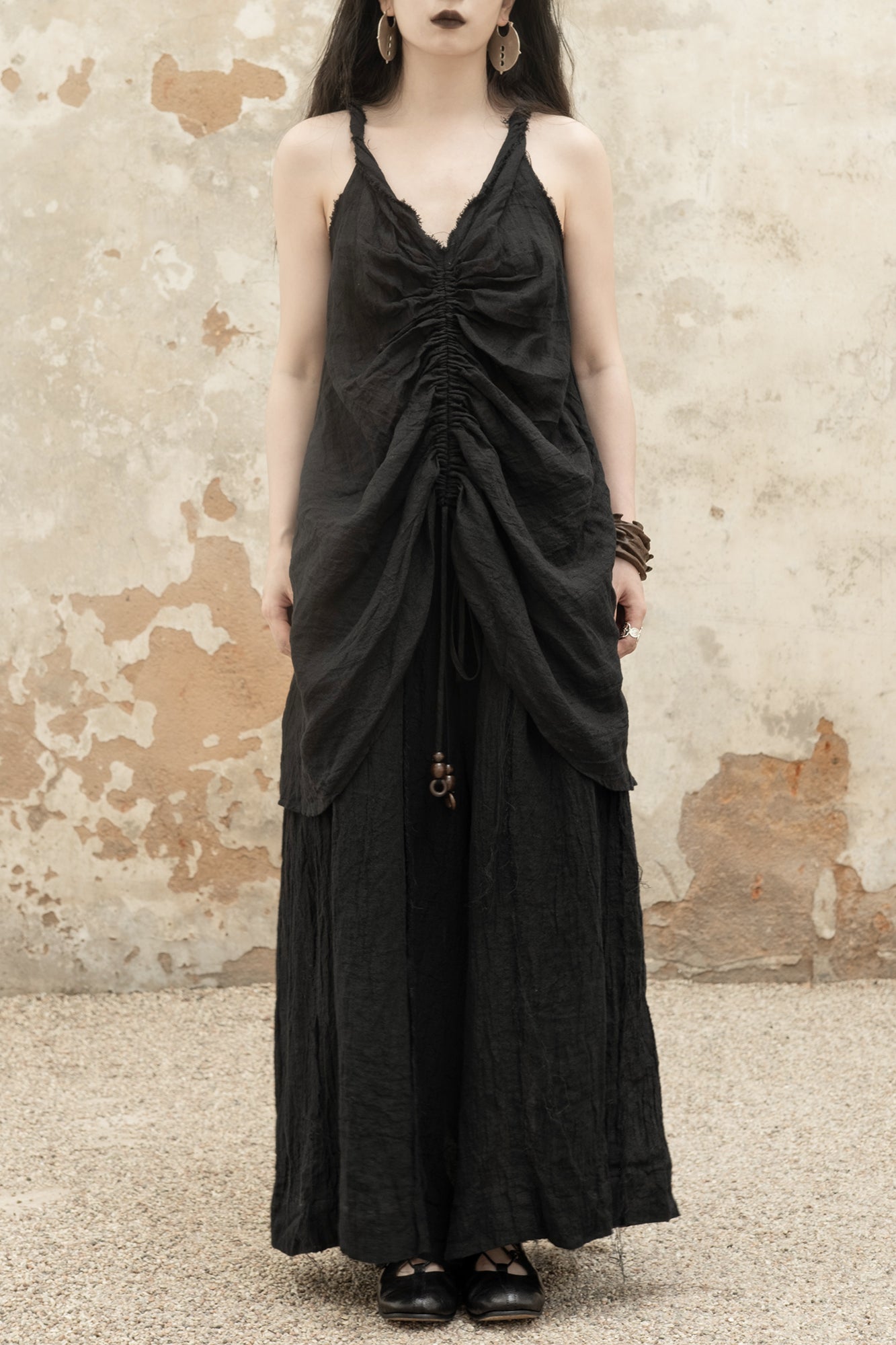 INCH LIM Crinkled Linen Pleated Skirt Pants