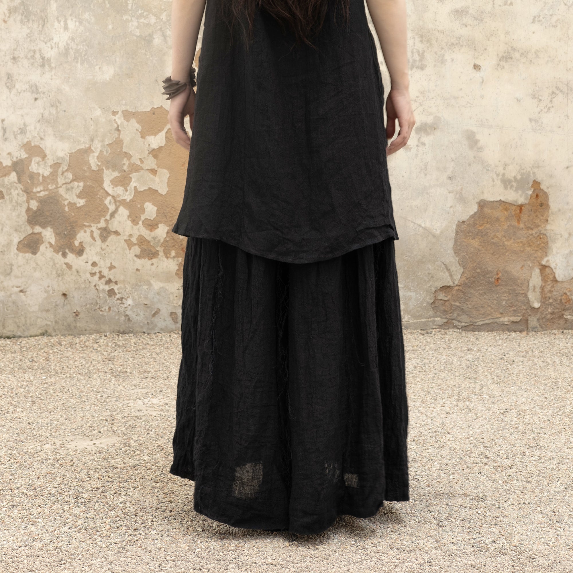 INCH LIM Crinkled Linen Pleated Skirt Pants