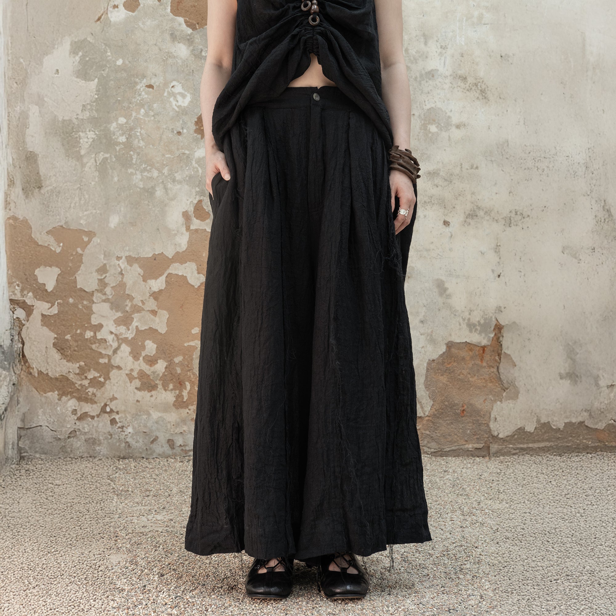 INCH LIM Crinkled Linen Pleated Skirt Pants