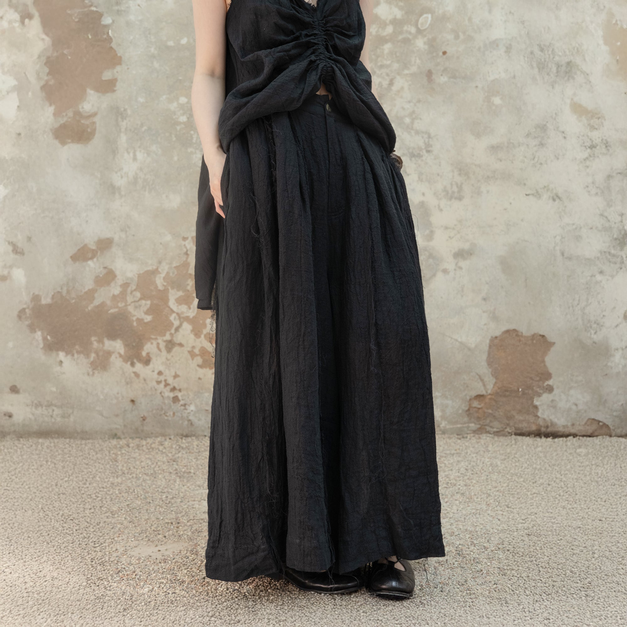 INCH LIM Crinkled Linen Pleated Skirt Pants