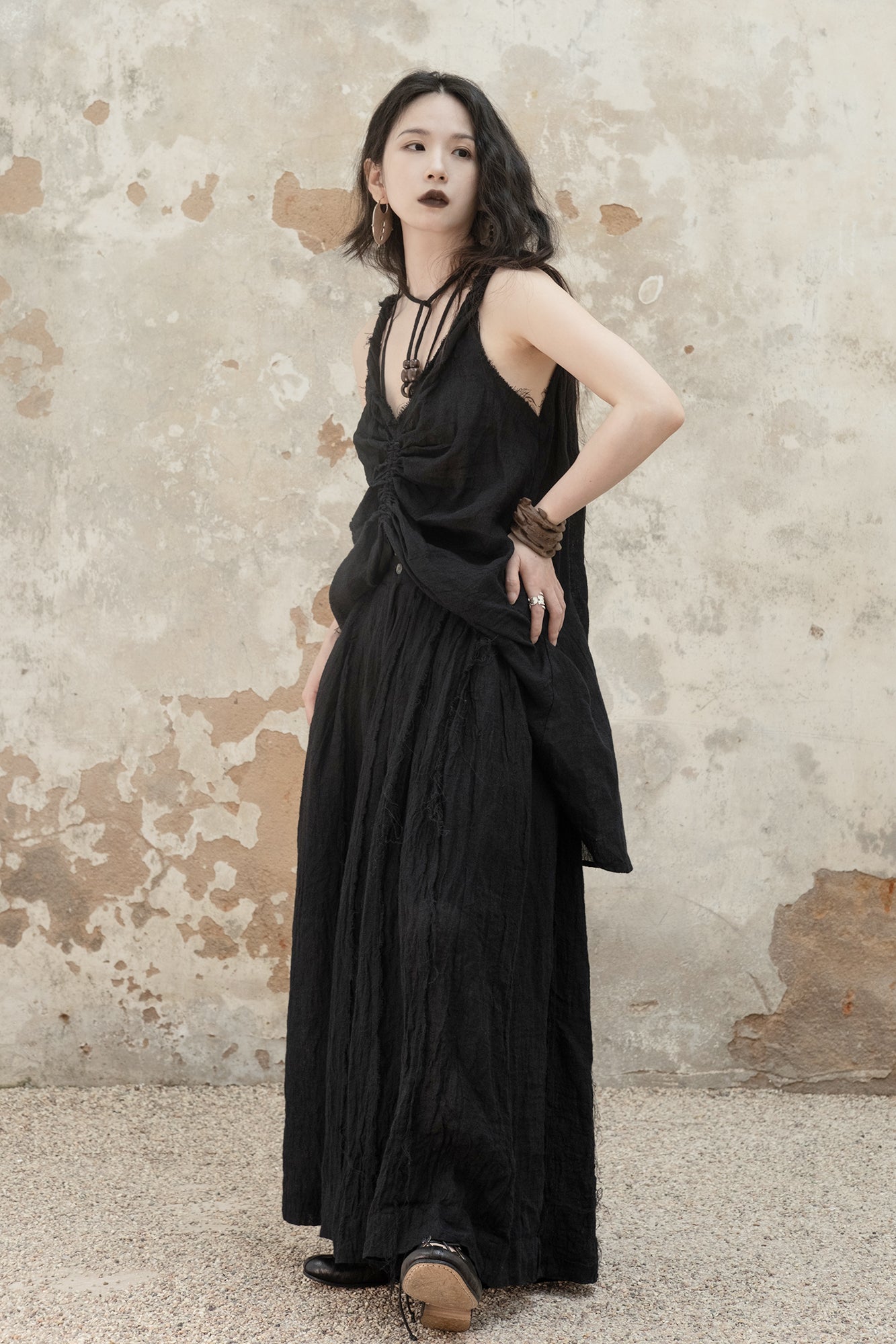 INCH LIM Crinkled Linen Pleated Skirt Pants