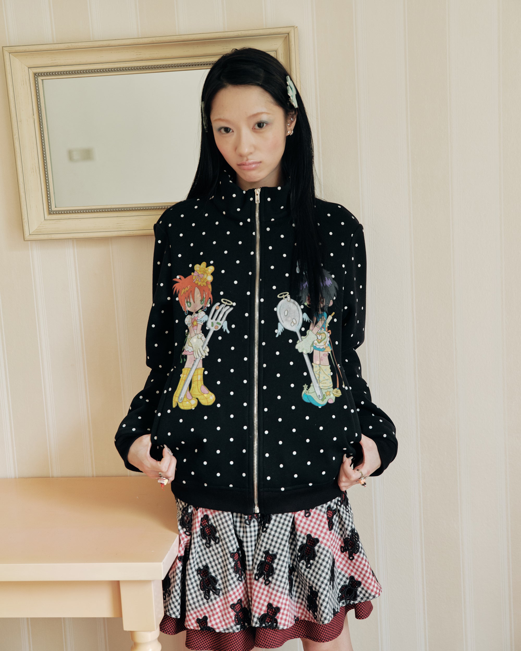 HAVEAMEAL x Sunonebird Polka-Dot Illustrated Fleece Jacket