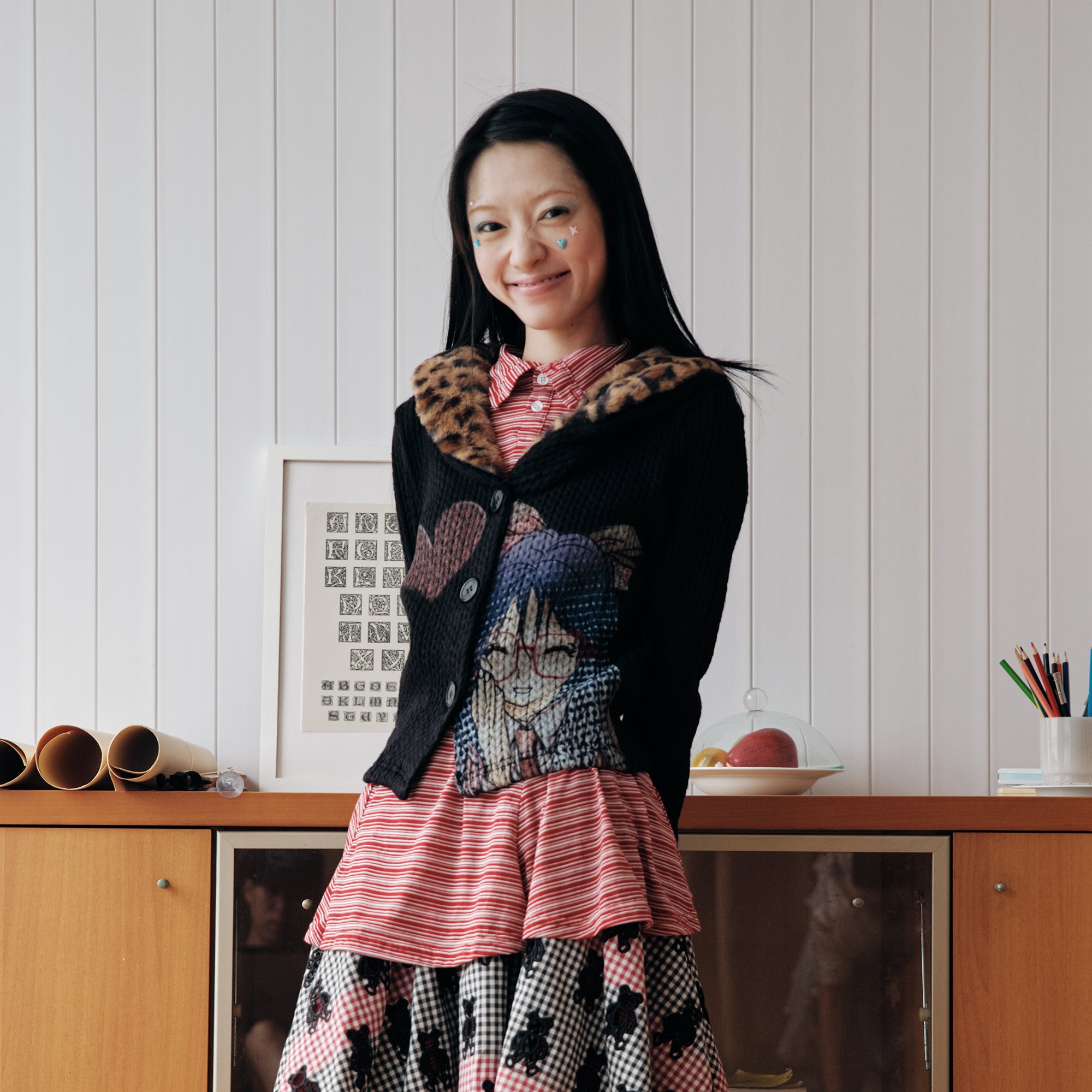 HAVEAMEAL Retro Graphic Leopard Collar Cardigan