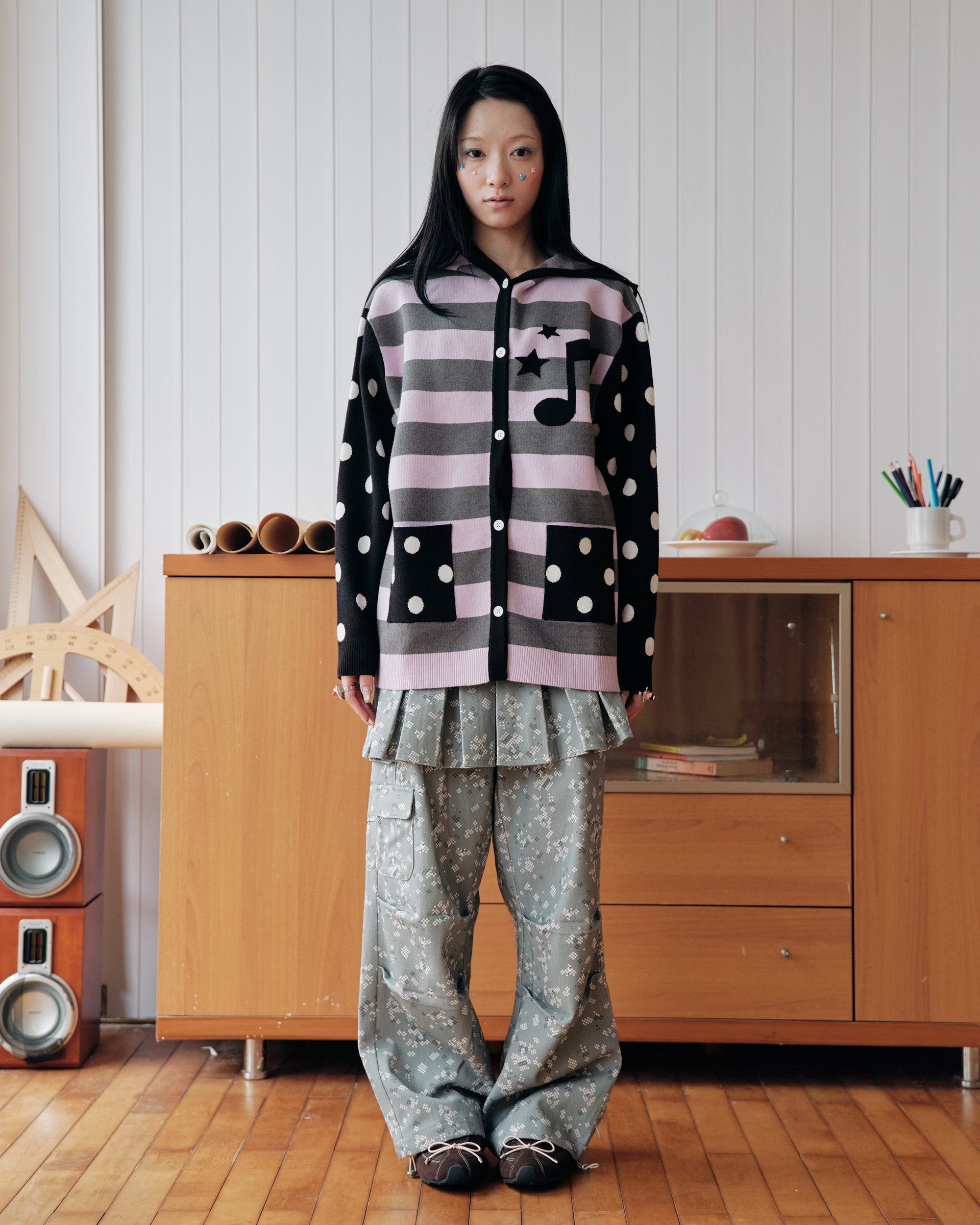 HAVEAMEAL Pixel Layered Detachable Skort Straight-Leg Pants