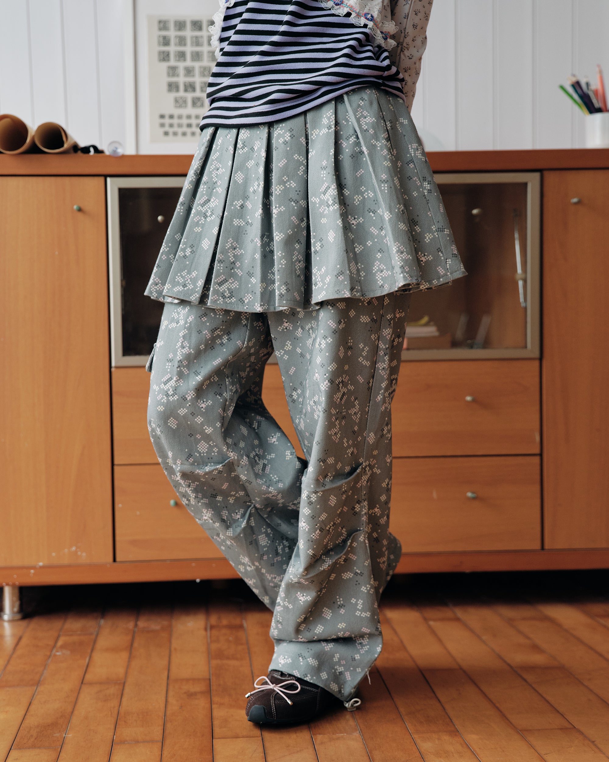 HAVEAMEAL Pixel Layered Detachable Skort Straight-Leg Pants