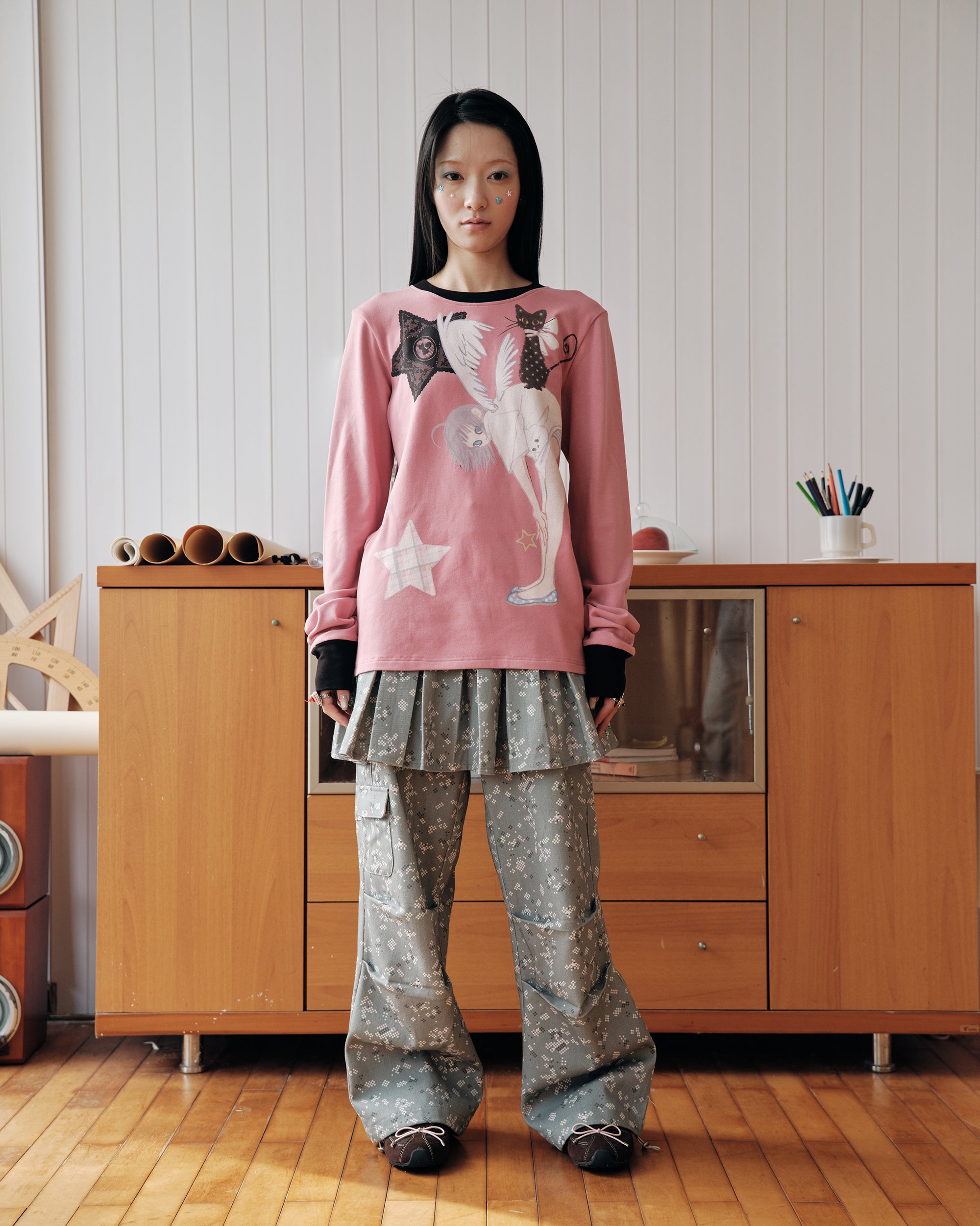 HAVEAMEAL Pixel Layered Detachable Skort Straight-Leg Pants