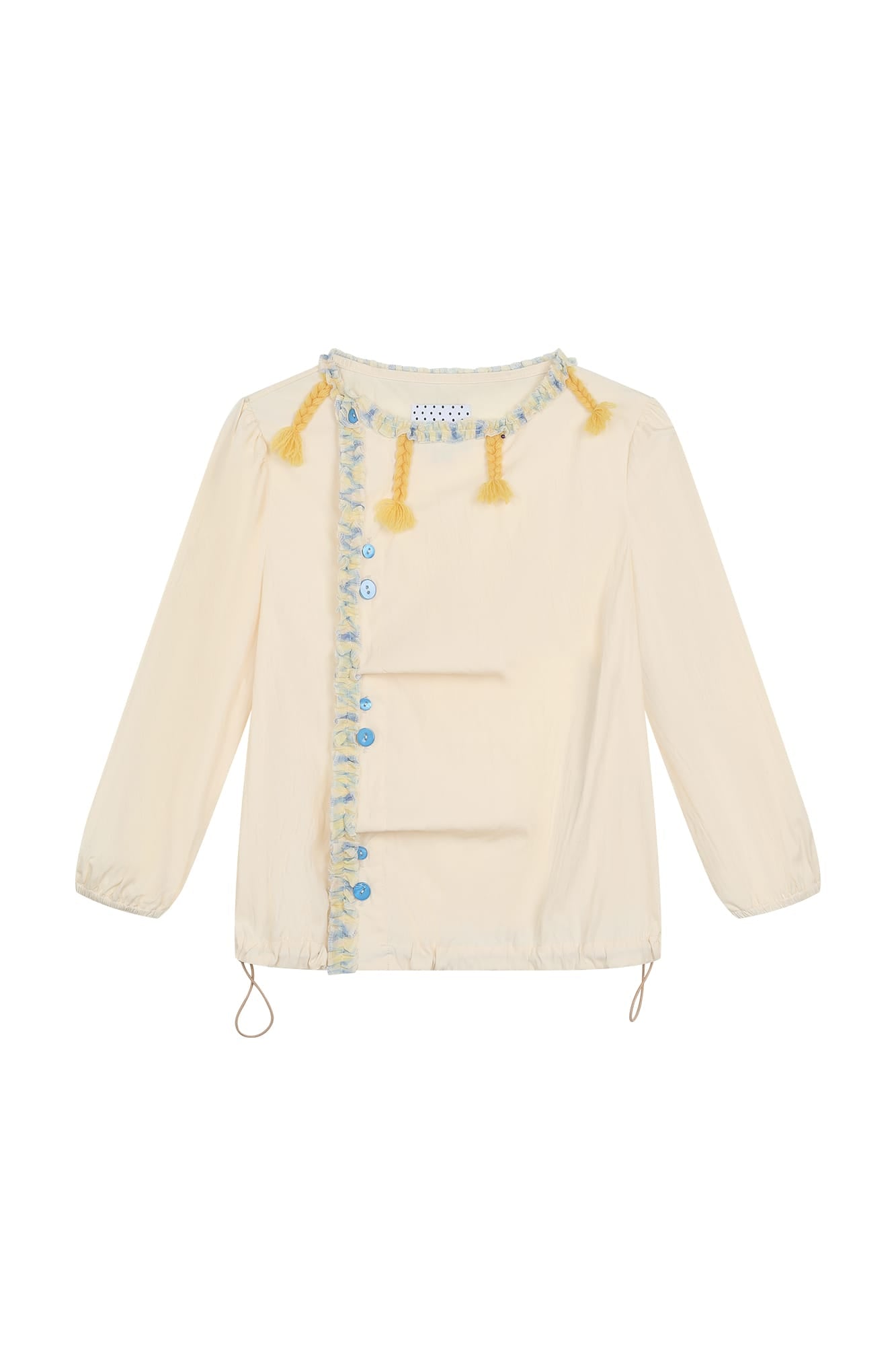UNSOCIAL NIGHT Asymmetric Tassel-Trim Button Blouse