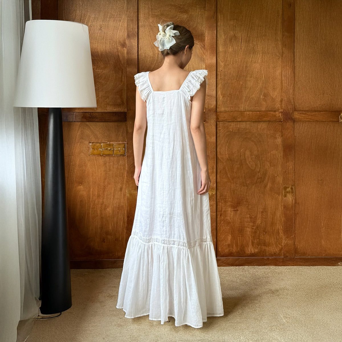 ANNIE ARMOR Embroidered Lace-Paneled Maxi Dress