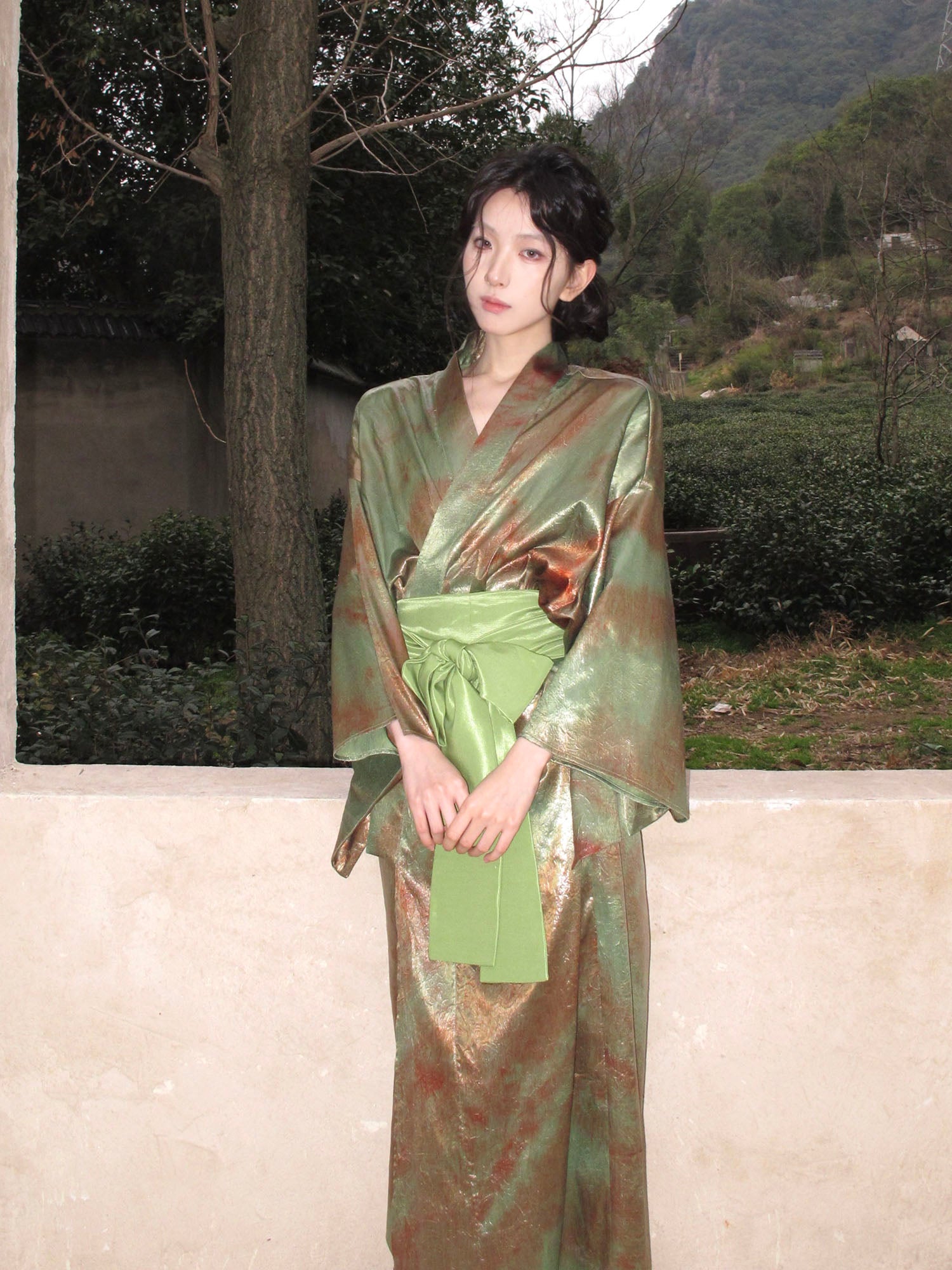 WHYNOTDANCE Satin Obi-Belt Kimono Dress