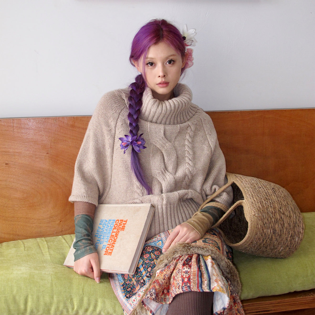 ANNIE ARMOR Cable-Knit Merino Wool Oversized Cape Sweater