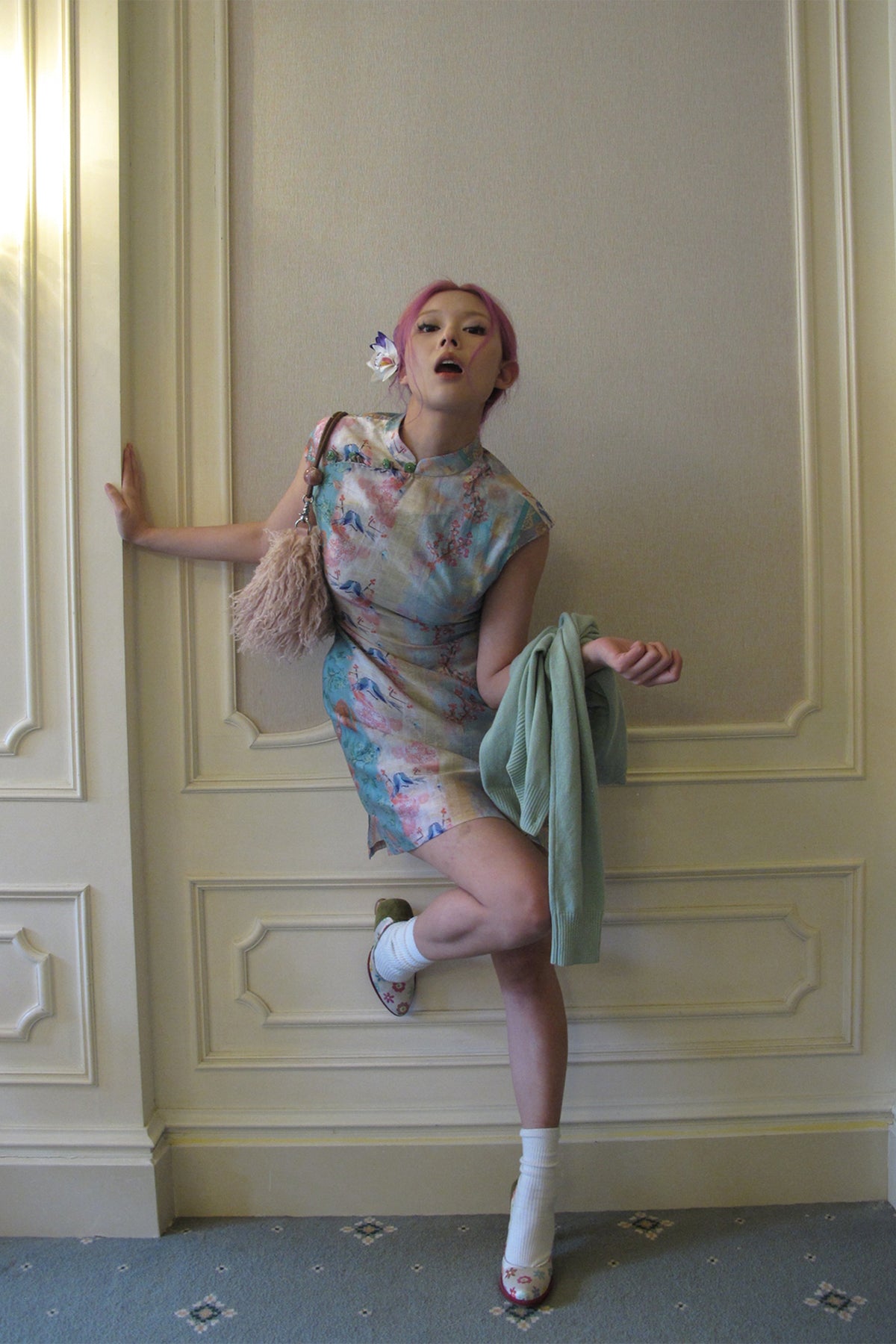 ANNIE ARMOR Floral Graphic Qipao-Inspired Mini Dress