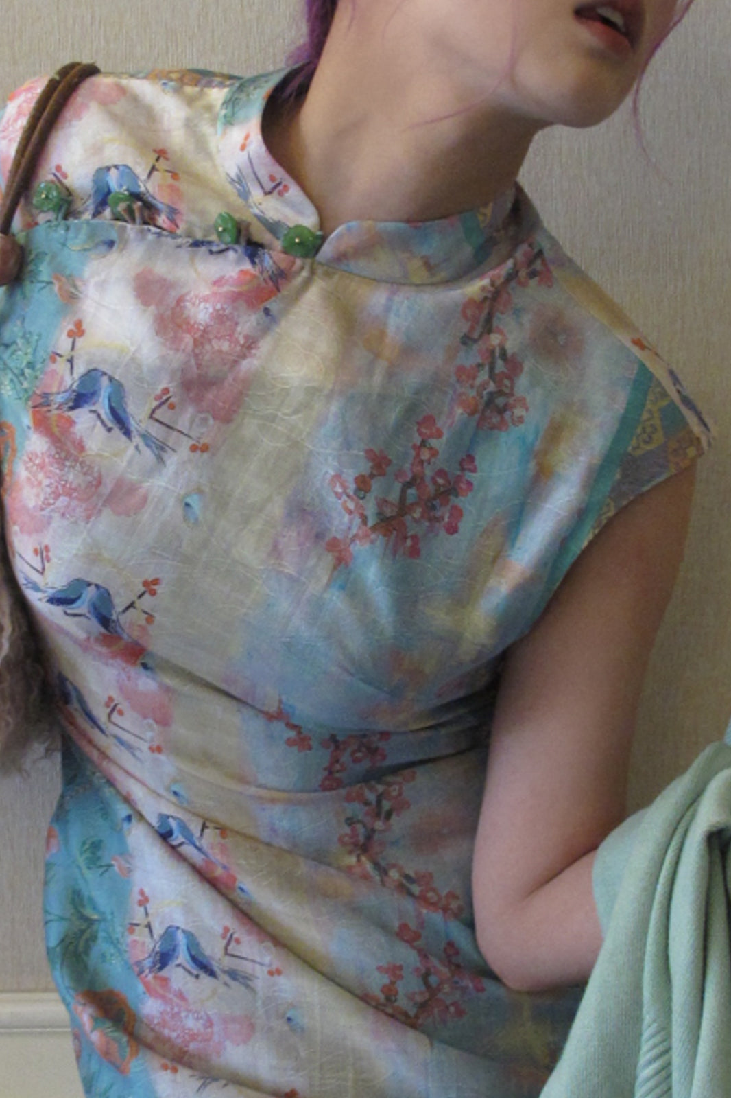 ANNIE ARMOR Floral Graphic Qipao-Inspired Mini Dress