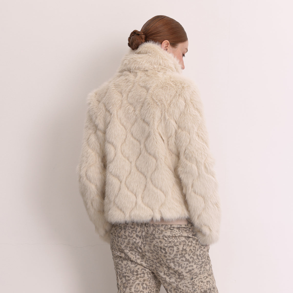 FAYCHUI Multi-Button Embossed Faux Fur Jacket