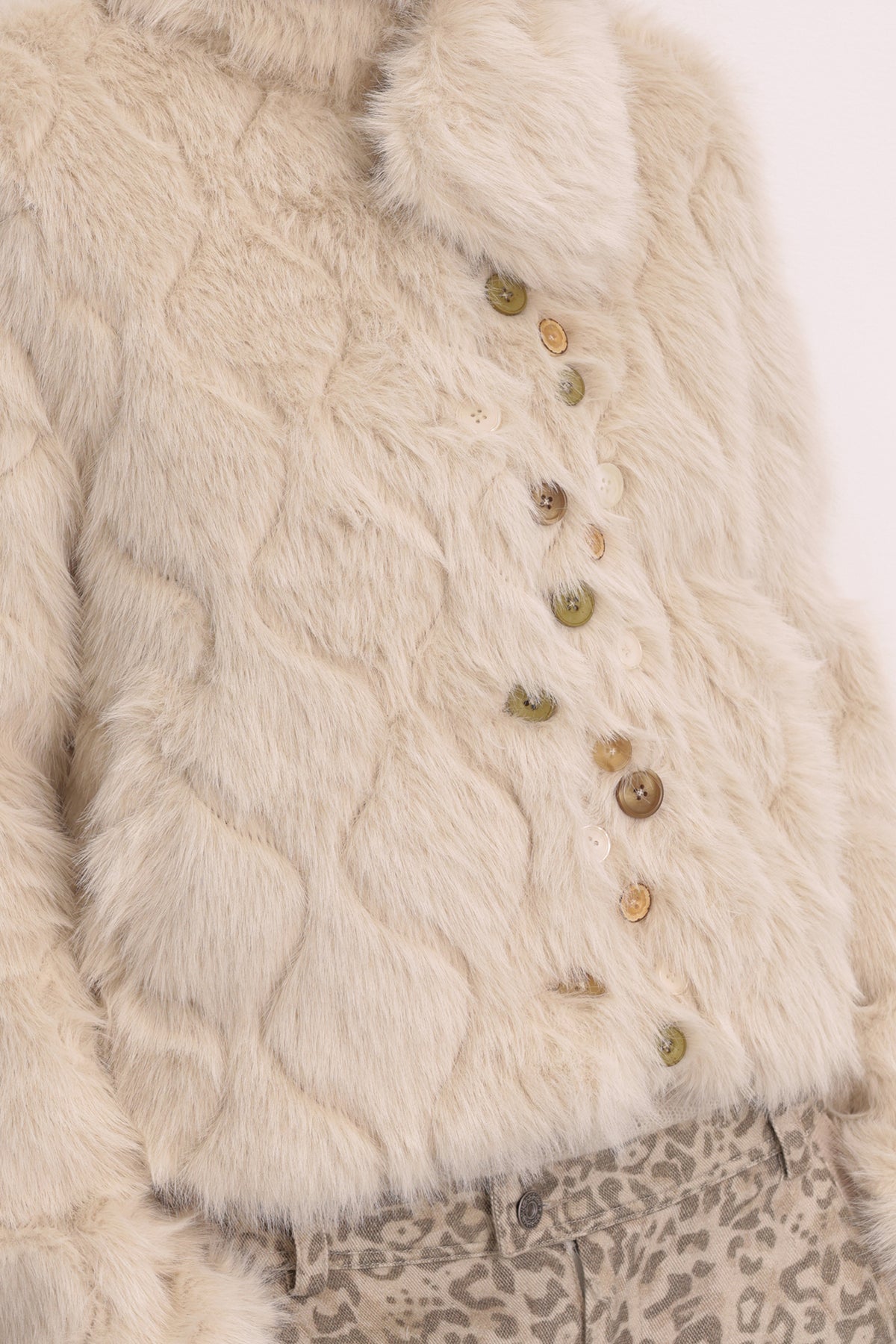 FAYCHUI Multi-Button Embossed Faux Fur Jacket