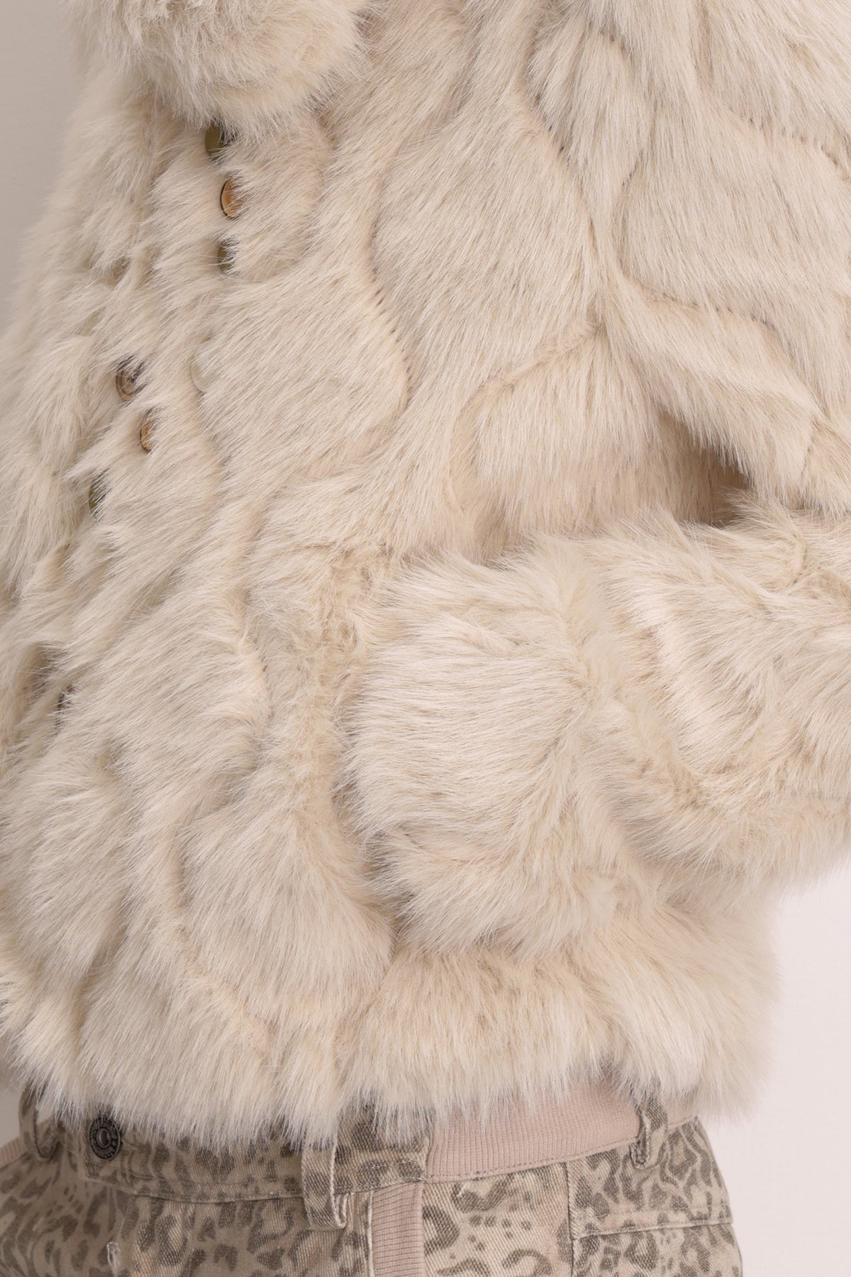 FAYCHUI Multi-Button Embossed Faux Fur Jacket